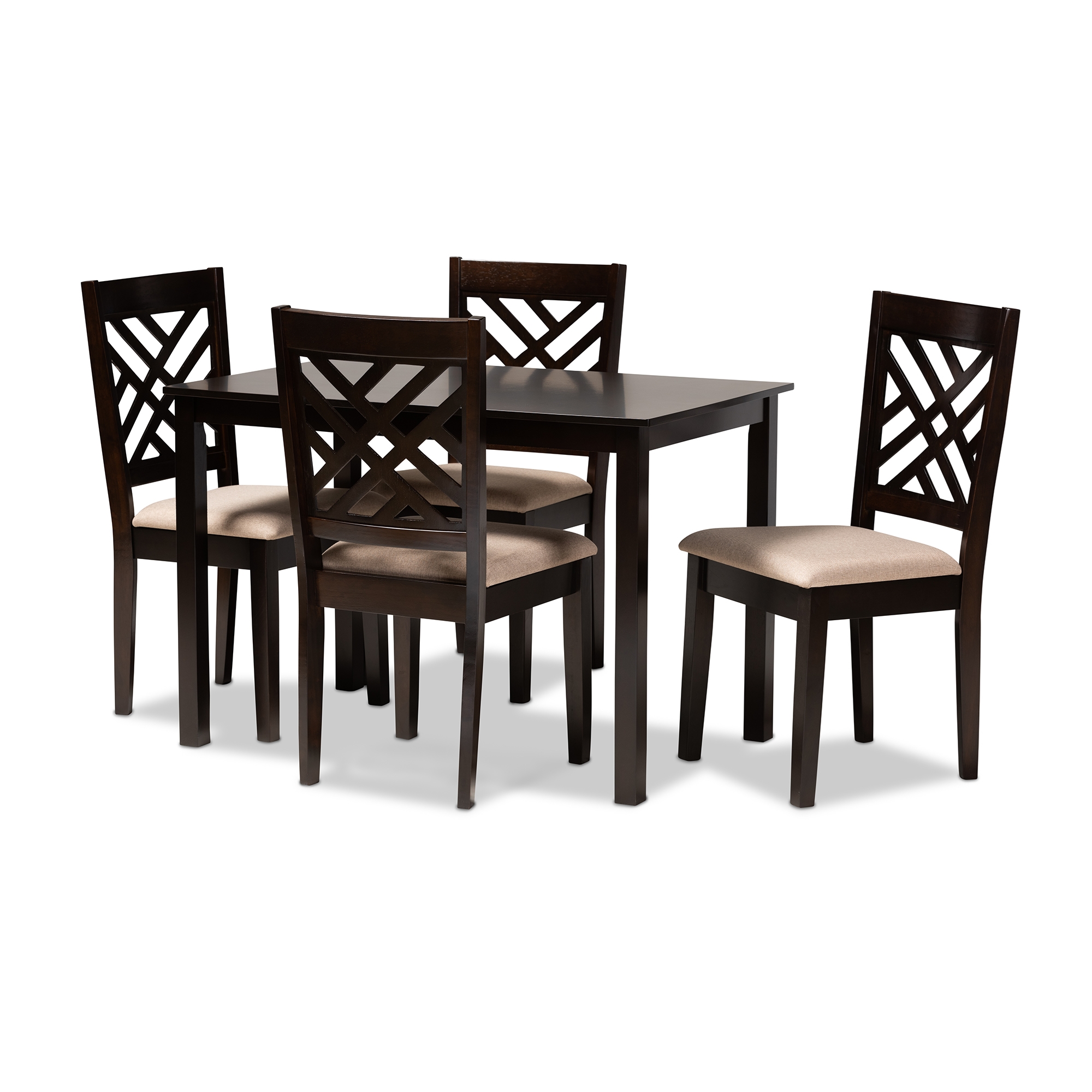 Baxton Studio Caron Modern and Contemporary Sand Fabric Upholstered Espresso Brown Finished Wood 5-Piece Dining Set