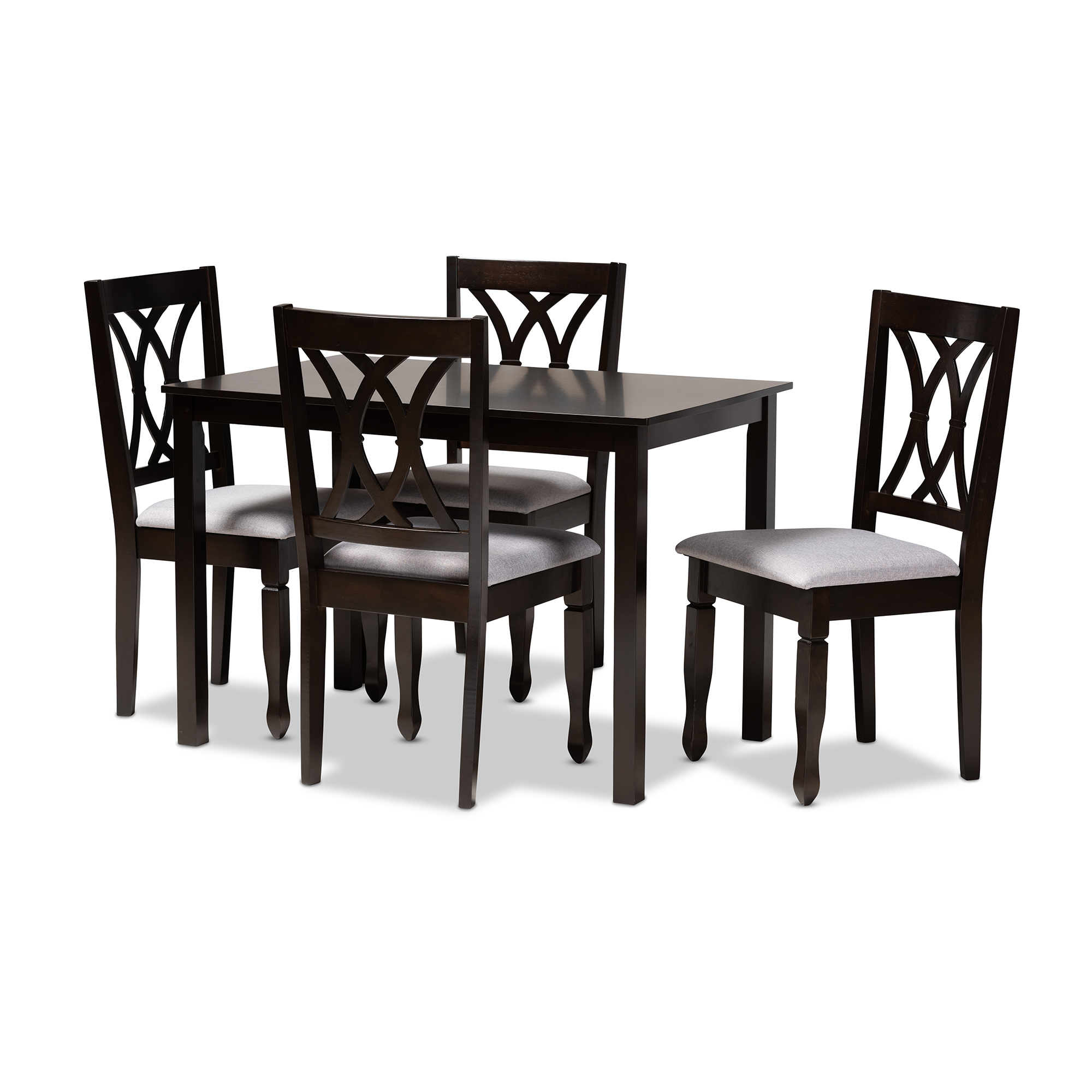 Baxton Studio Reneau Modern and Contemporary Gray Fabric Upholstered Espresso Brown Finished Wood 5-Piece Dining Set