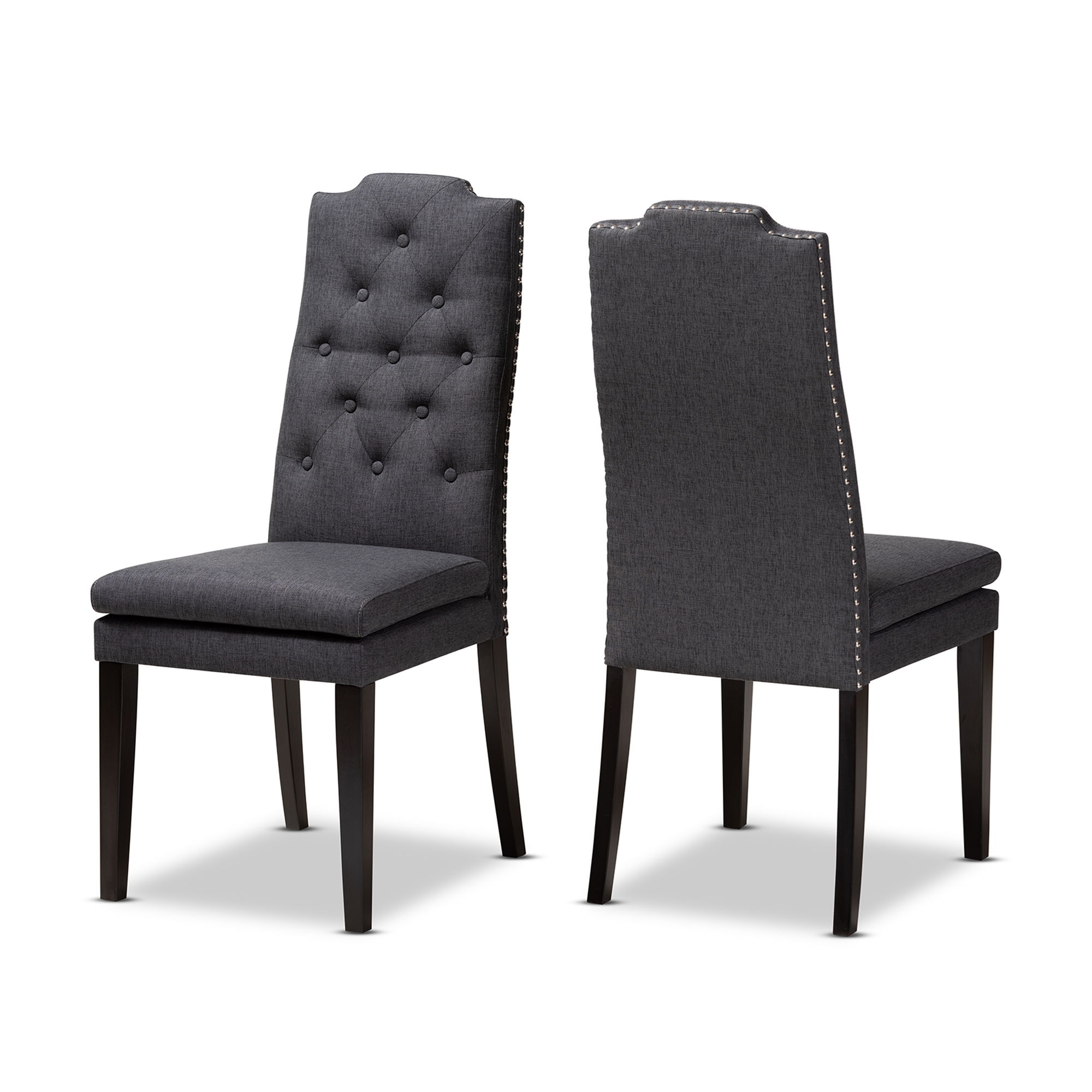 Baxton Studio Dylin Modern and Contemporary Charcoal Fabric Upholstered Button Tufted Wood Dining Chair Set of 2