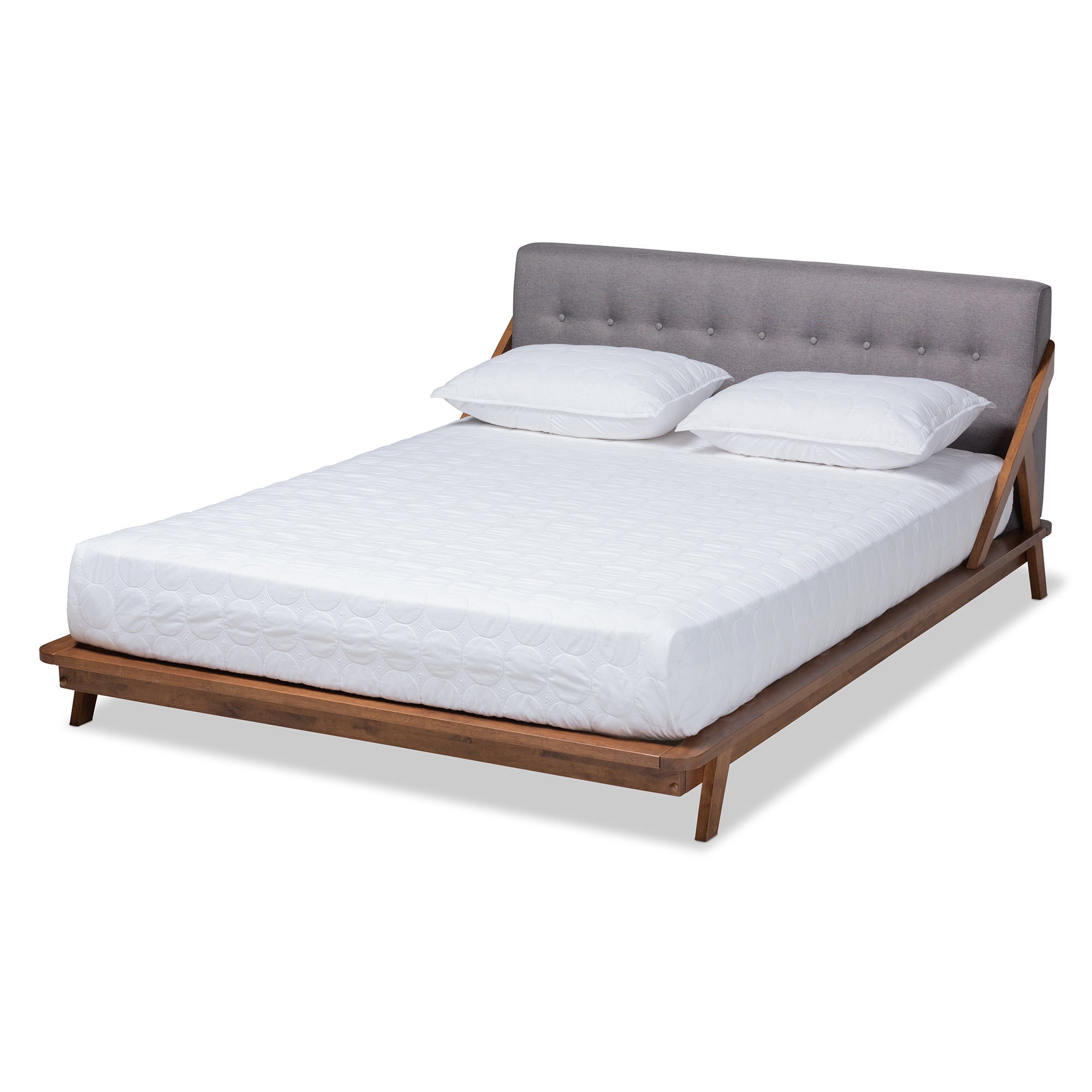 Baxton Studio Sante Mid-Century Modern Grey Fabric Upholstered Wood Full Size Platform Bed