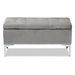 Baxton Studio Mabel Modern and Contemporary Transitional Grey Velvet Fabric Upholstered Silver Finished Storage Ottoman - BSOWS-20093-Grey Velvet/Silver-Otto