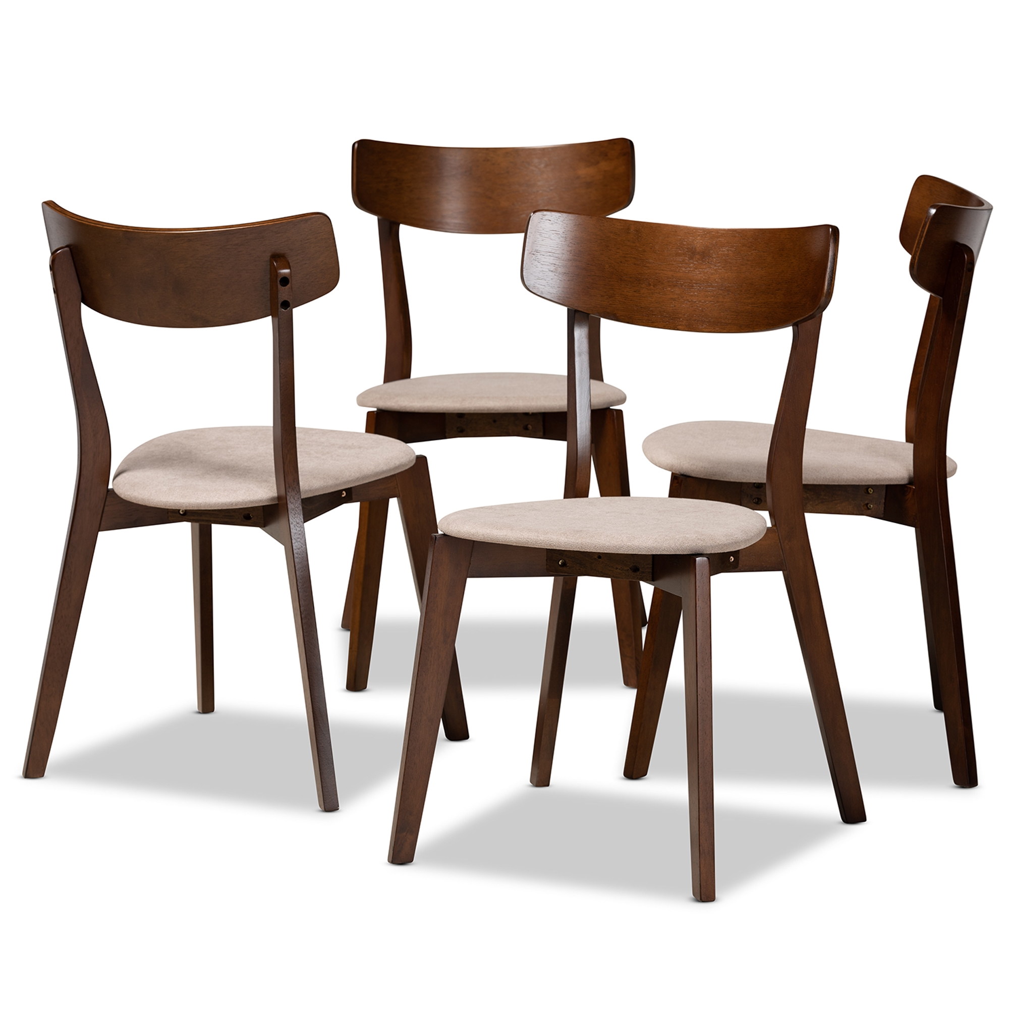 Baxton Studio Iora Mid-Century Modern Transitional Light Beige Fabric Upholstered and Walnut Brown Finished Wood 4-Piece Dining Chair Set