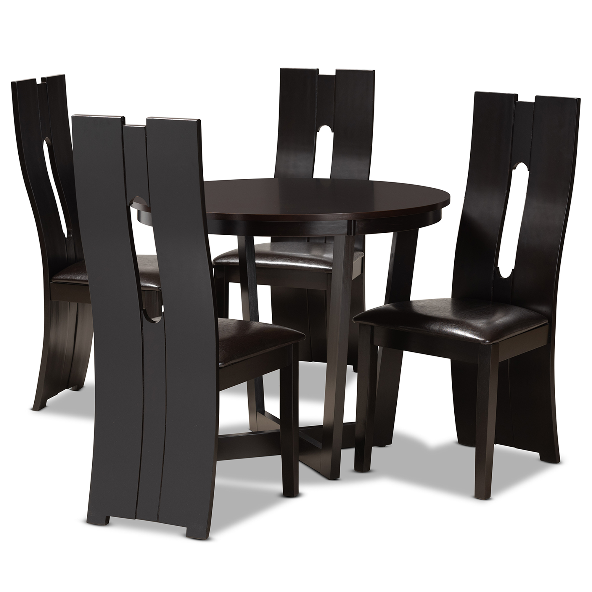 Baxton Studio Sorley Modern and Contemporary Dark Brown Faux Leather Upholstered and Dark Brown Finished Wood 5-Piece Dining Set