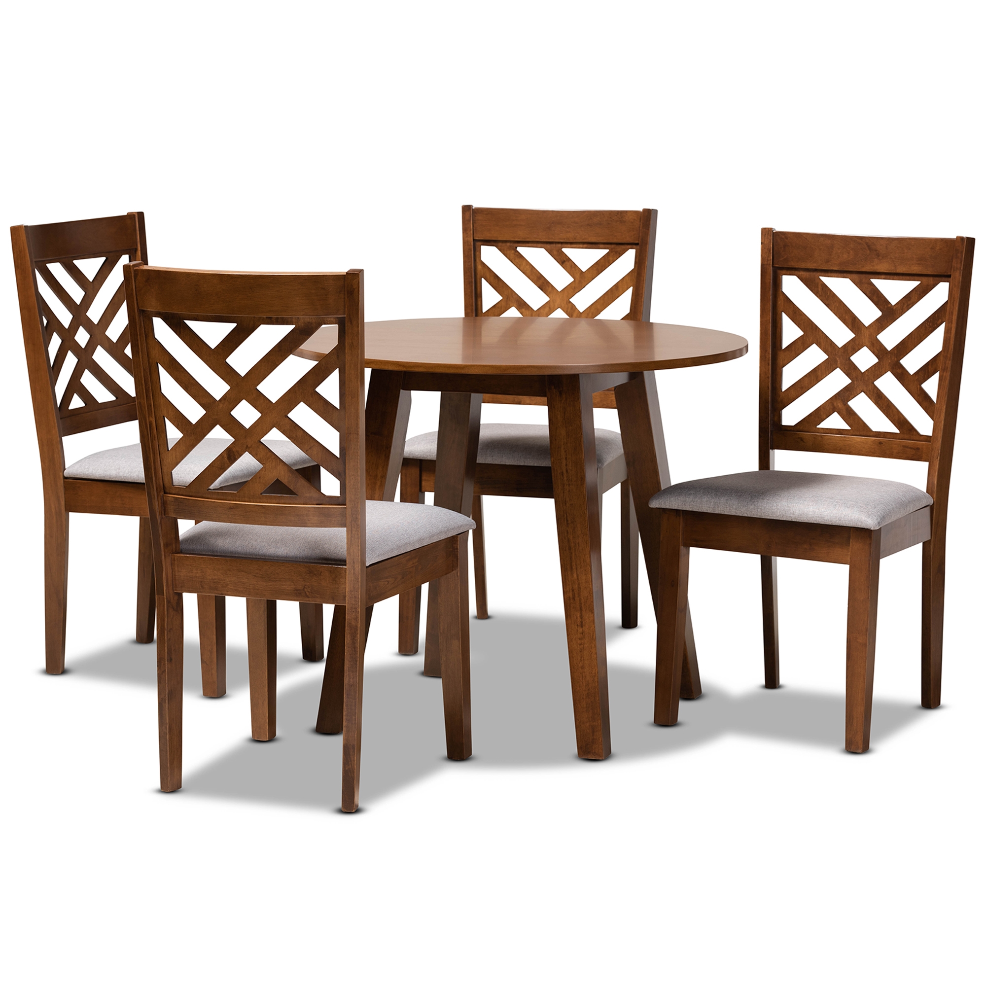 Baxton Studio Lilly Modern and Contemporary Grey Fabric Upholstered and Walnut Brown Finished Wood 5-Piece Dining Set