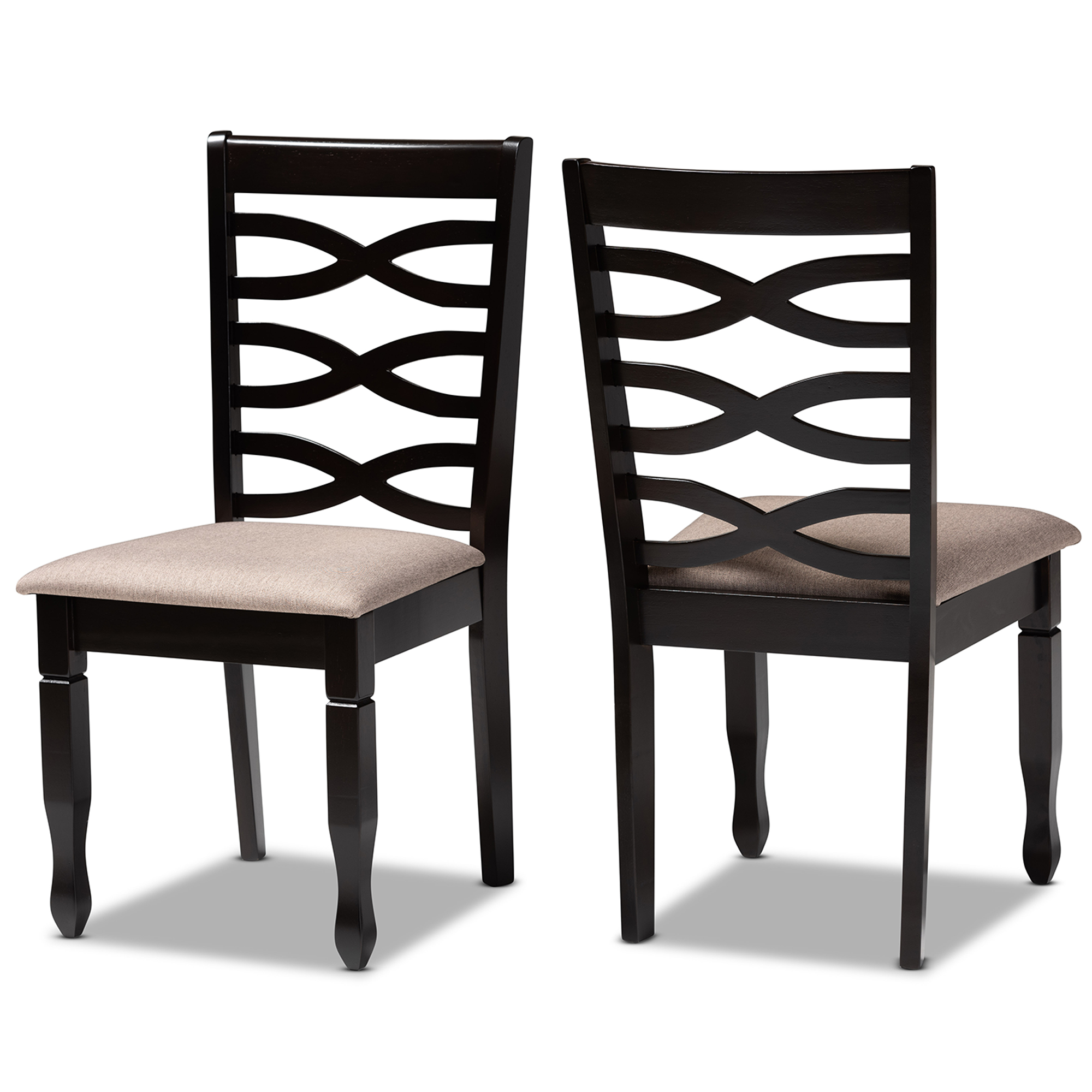 Baxton Studio Lanier Modern and Contemporary Sand Fabric Upholstered Dark Brown Finished 2-Piece Wood Dining Chair Set