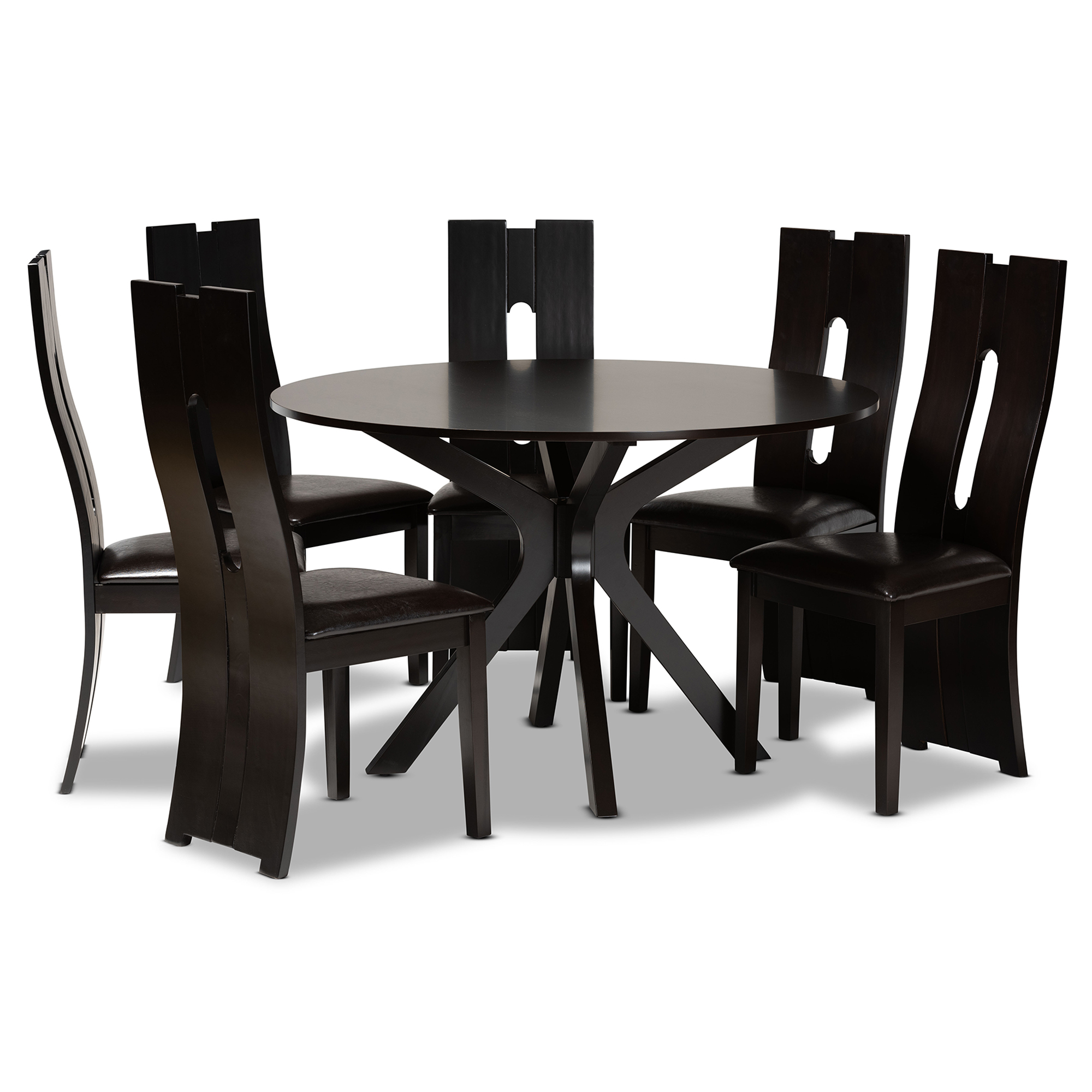 Baxton Studio Kenyon Modern and Contemporary Dark Brown Faux Leather Upholstered and Dark Brown Finished Wood 7-Piece Dining Set