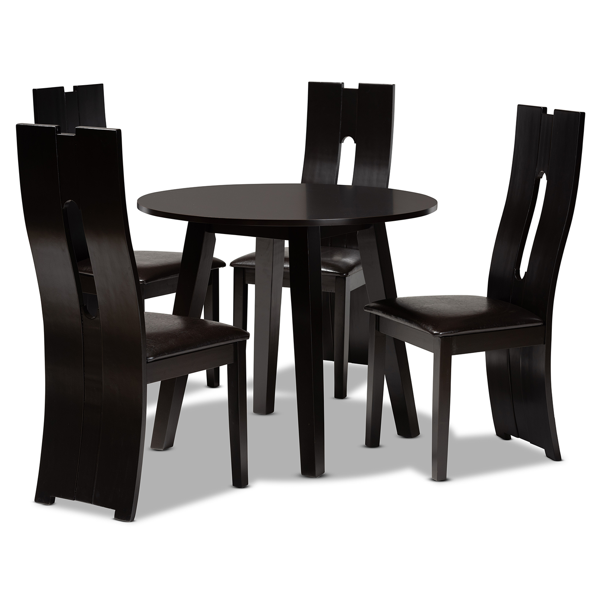 Baxton Studio Torin Modern and Contemporary Dark Brown Faux Leather Upholstered and Dark Brown Finished Wood 5-Piece Dining Set