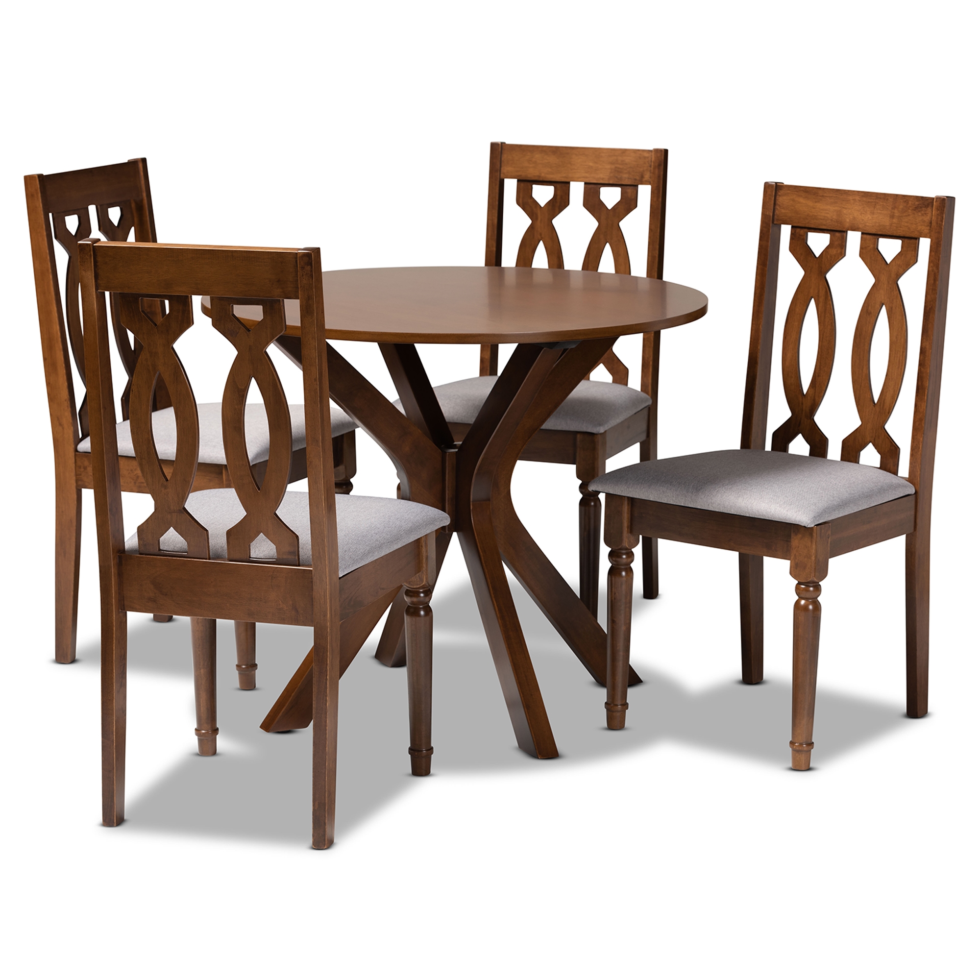 Baxton Studio Callie Modern and Contemporary Grey Fabric Upholstered and Walnut Brown Finished Wood 5-Piece Dining Set