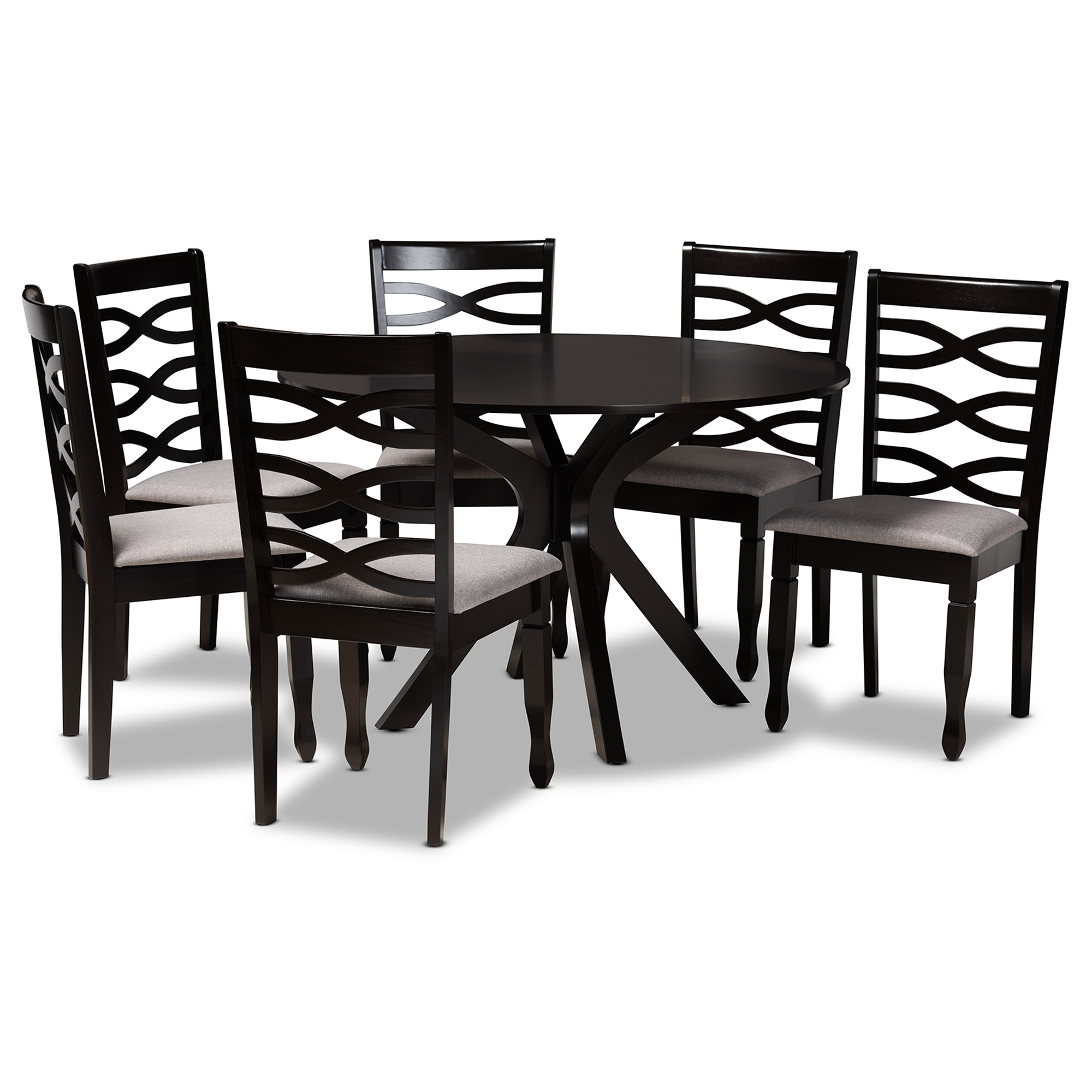 Baxton Studio Mila Modern and Contemporary Grey Fabric Upholstered and Dark Brown Finished Wood 7-Piece Dining Set