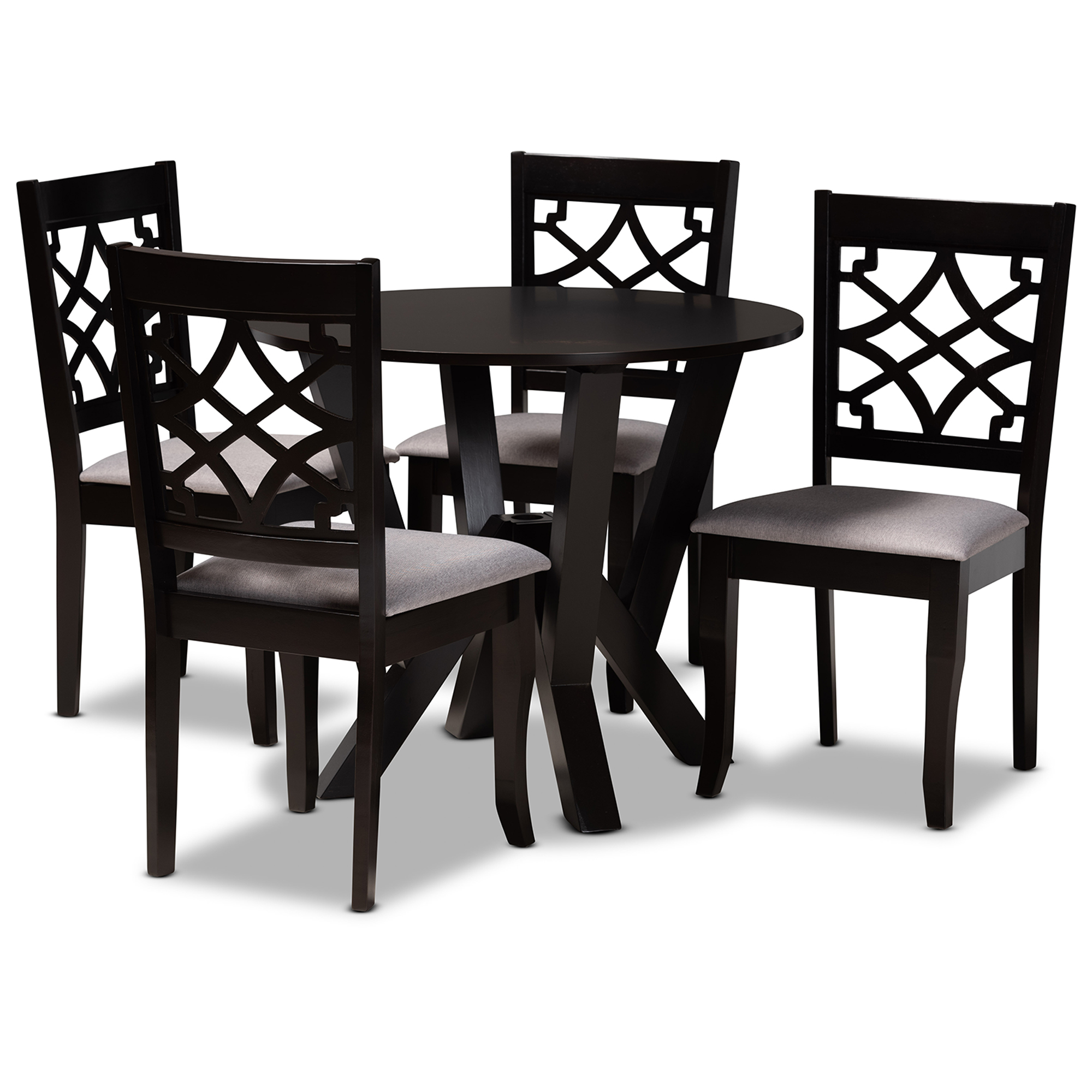 Baxton Studio Alisa Modern and Contemporary Grey Fabric Upholstered and Dark Brown Finished Wood 5-Piece Dining Set