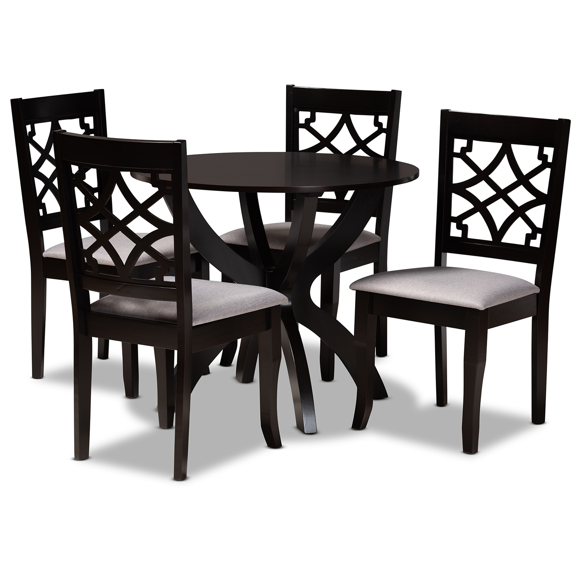 Baxton Studio Sandra Modern and Contemporary Grey Fabric Upholstered and Dark Brown Finished Wood 5-Piece Dining Set