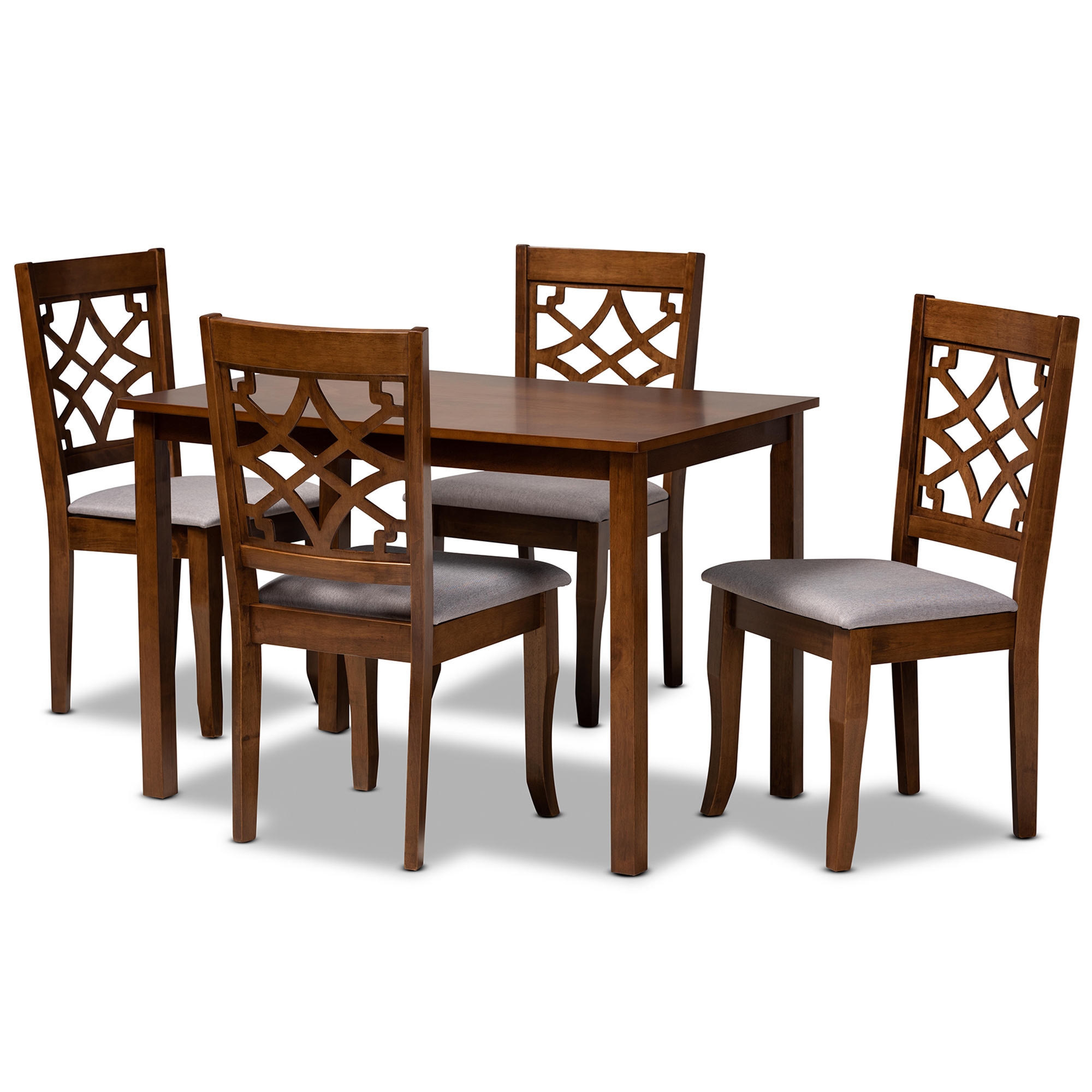 Baxton Studio Celina Modern and Contemporary Grey Fabric Upholstered and Walnut Brown Finished Wood 5-Piece Dining Set