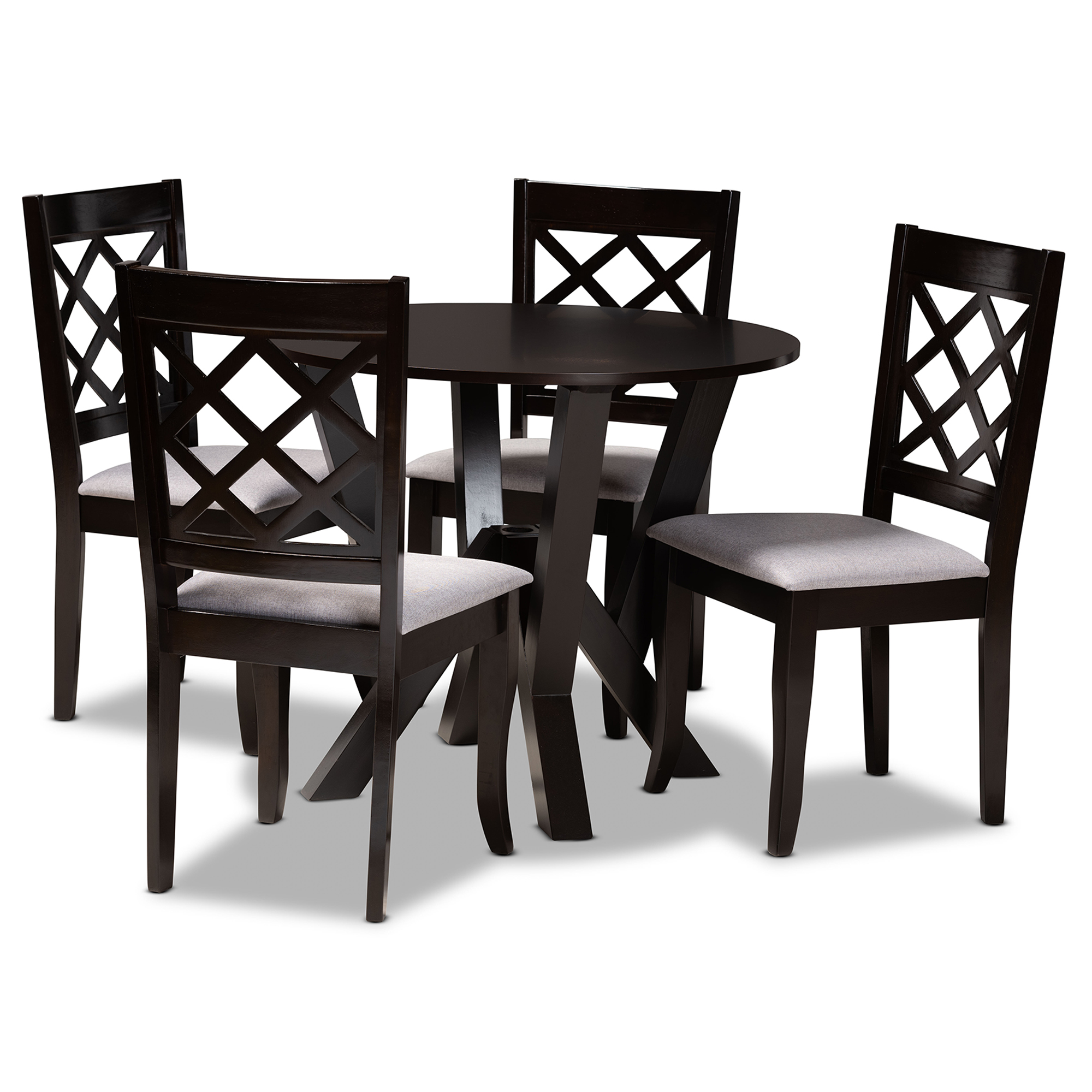 Baxton Studio Adina Modern and Contemporary Grey Fabric Upholstered and Dark Brown Finished Wood 5-Piece Dining Set