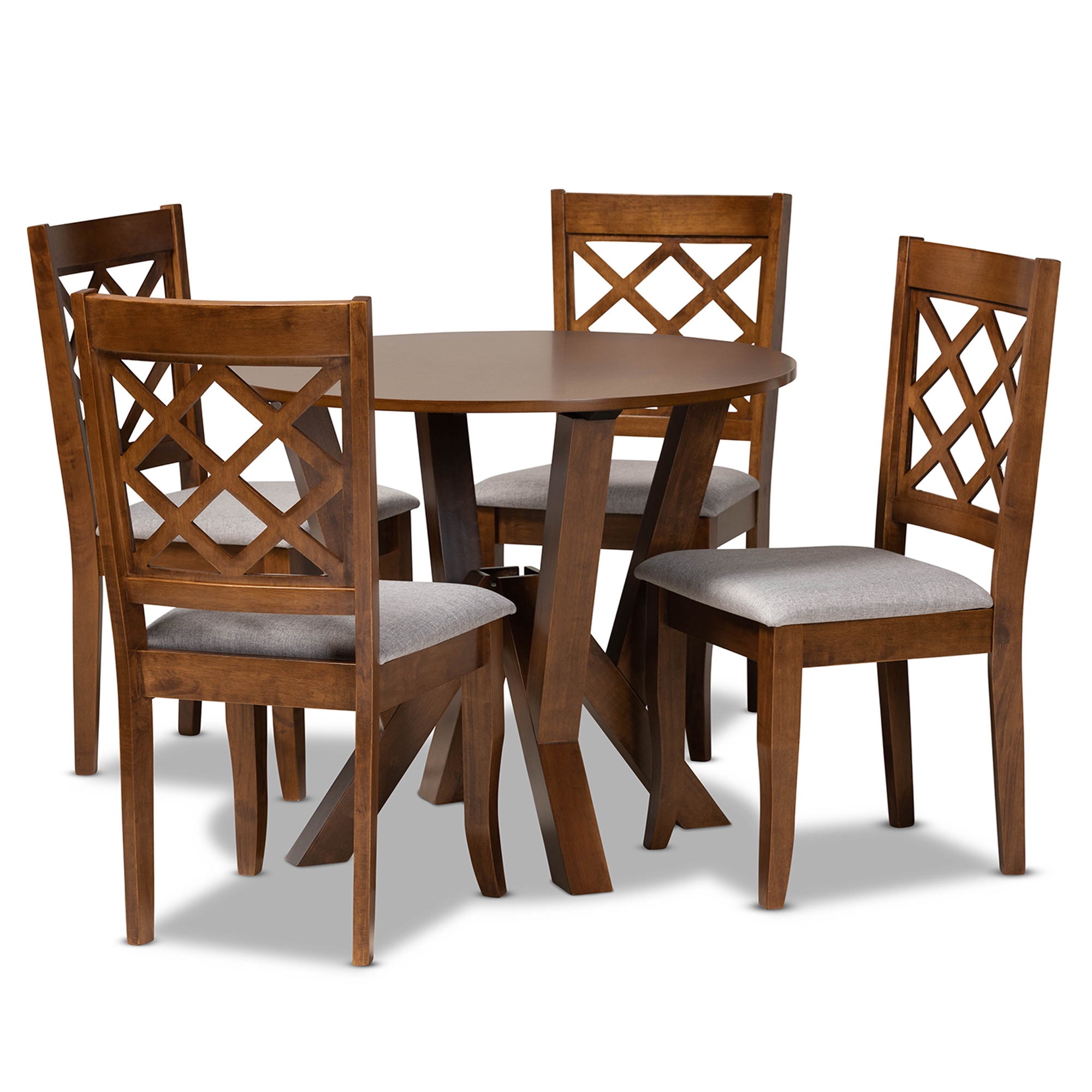 Baxton Studio Zoe Modern and Contemporary Grey Fabric Upholstered and Walnut Brown Finished Wood 5-Piece Dining Set