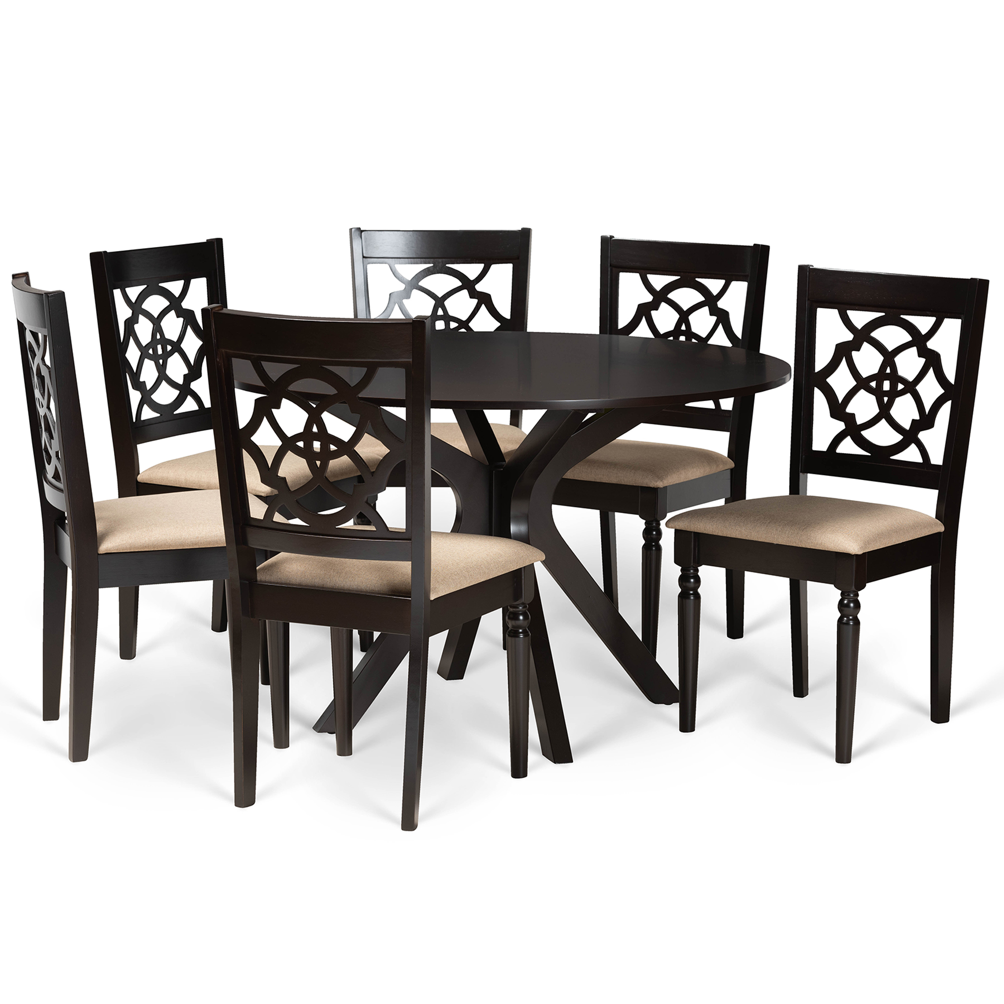 Baxton Studio Sadie Modern and Contemporary Sand Fabric Upholstered and Dark Brown Finished Wood 7-Piece Dining Set