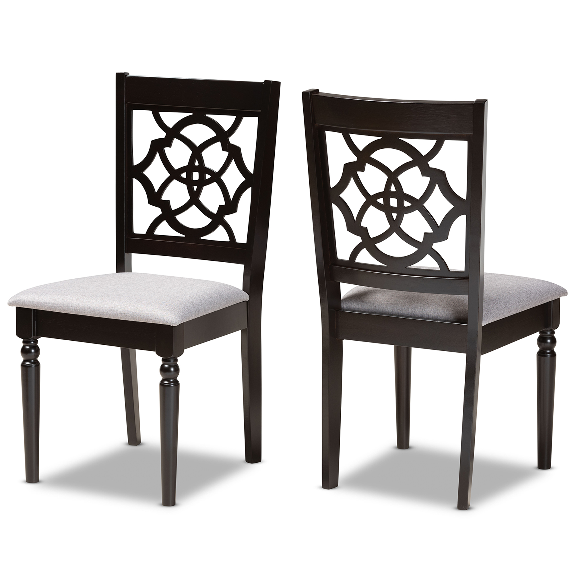 Baxton Studio Renaud Modern and Contemporary Grey Fabric Upholstered and Dark Brown Finished Wood 2-Piece Dining Chair Set