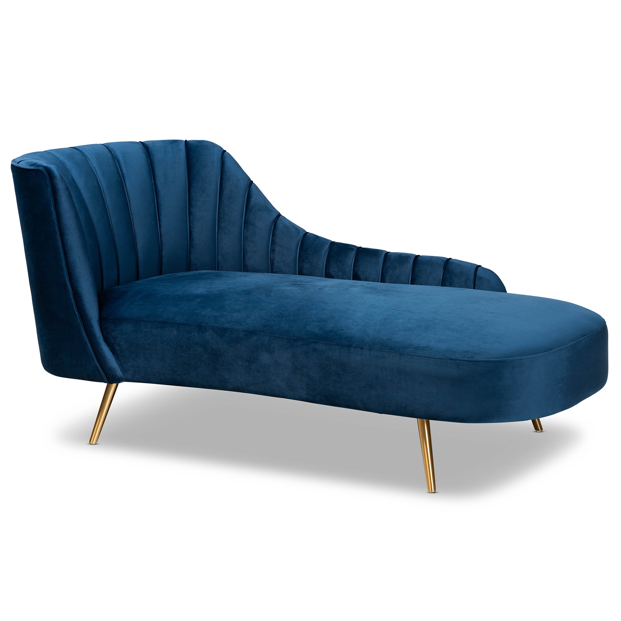 Baxton Studio Tomasso Glam Royal Blue Velvet Fabric Upholstered  Gold-Finished Lounge Chair