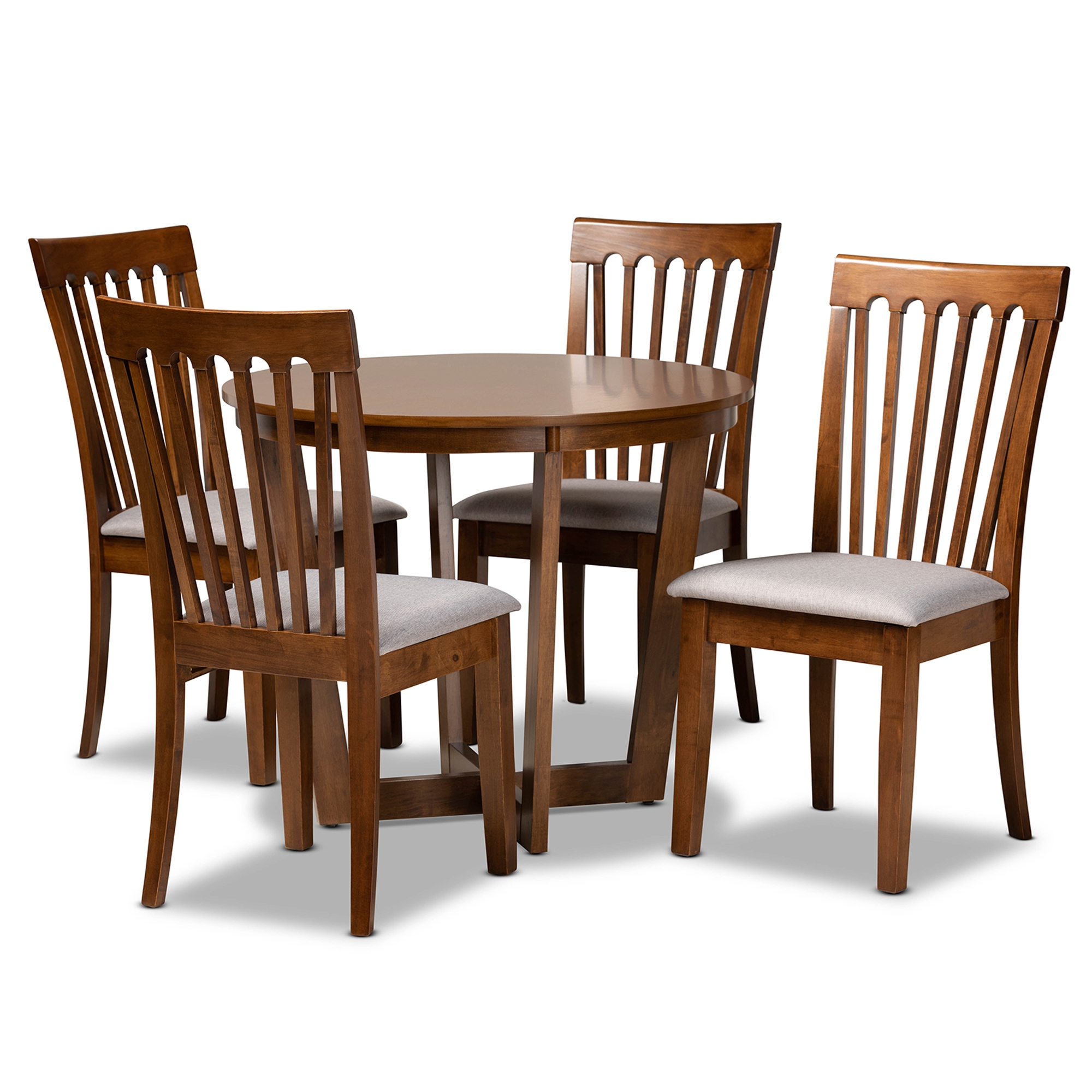 Baxton Studio Andi Modern and Contemporary Grey Fabric Upholstered and Walnut Brown Finished Wood 5-Piece Dining Set