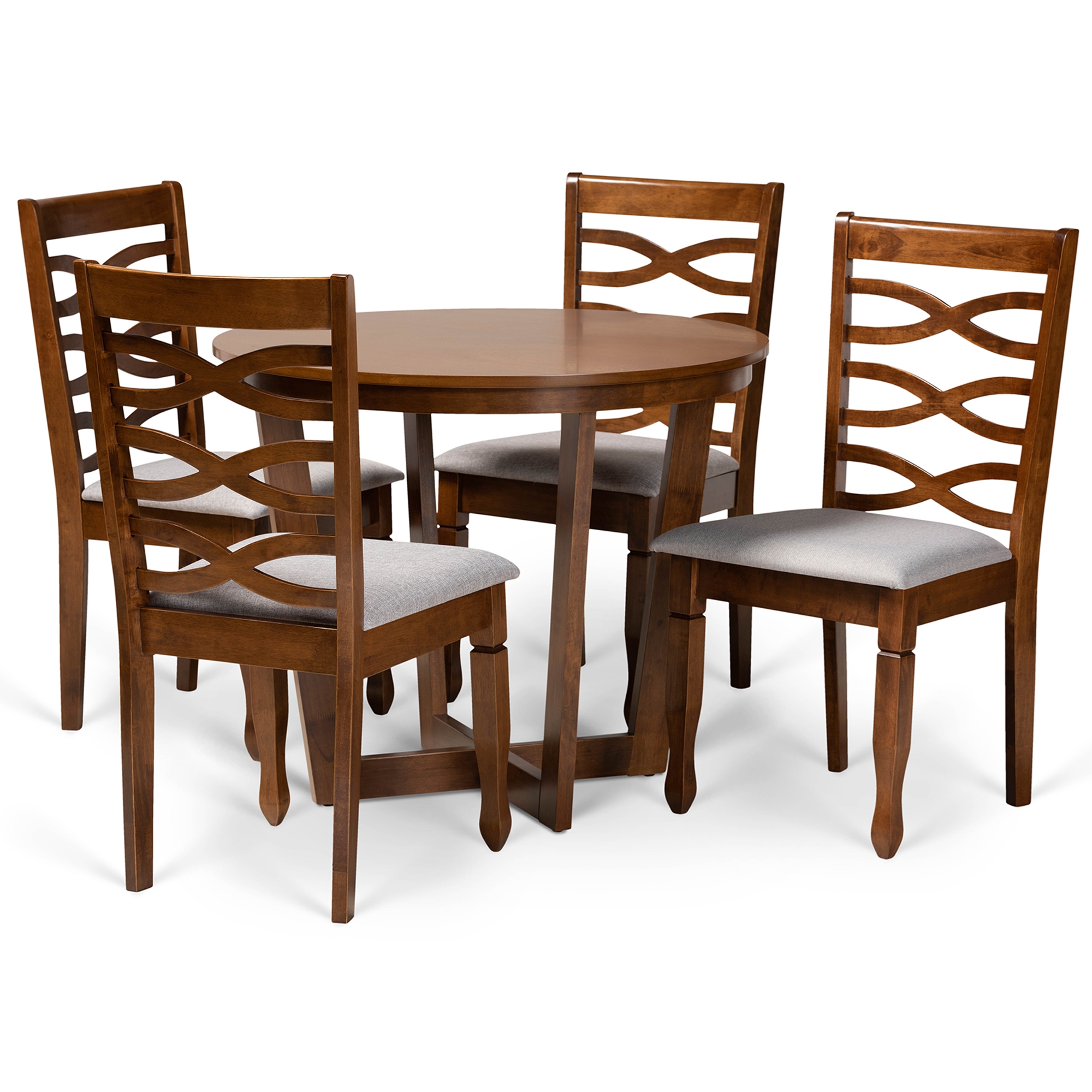 Baxton Studio Alicia Modern and Contemporary Grey Fabric Upholstered and Walnut Brown Finished Wood 5-Piece Dining Set