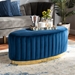 Baxton Studio Kirana Glam and Luxe Navy Blue Velvet Fabric Upholstered and Gold PU Leather Ottoman - BSOWS-20352-Navy Blue Velvet/Gold-Otto