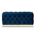 Baxton Studio Corrine Glam and Luxe Navy Blue Velvet Fabric Upholstered and Gold PU Leather Ottoman - BSOWS-4228-Navy Blue Velvet/Gold-Otto