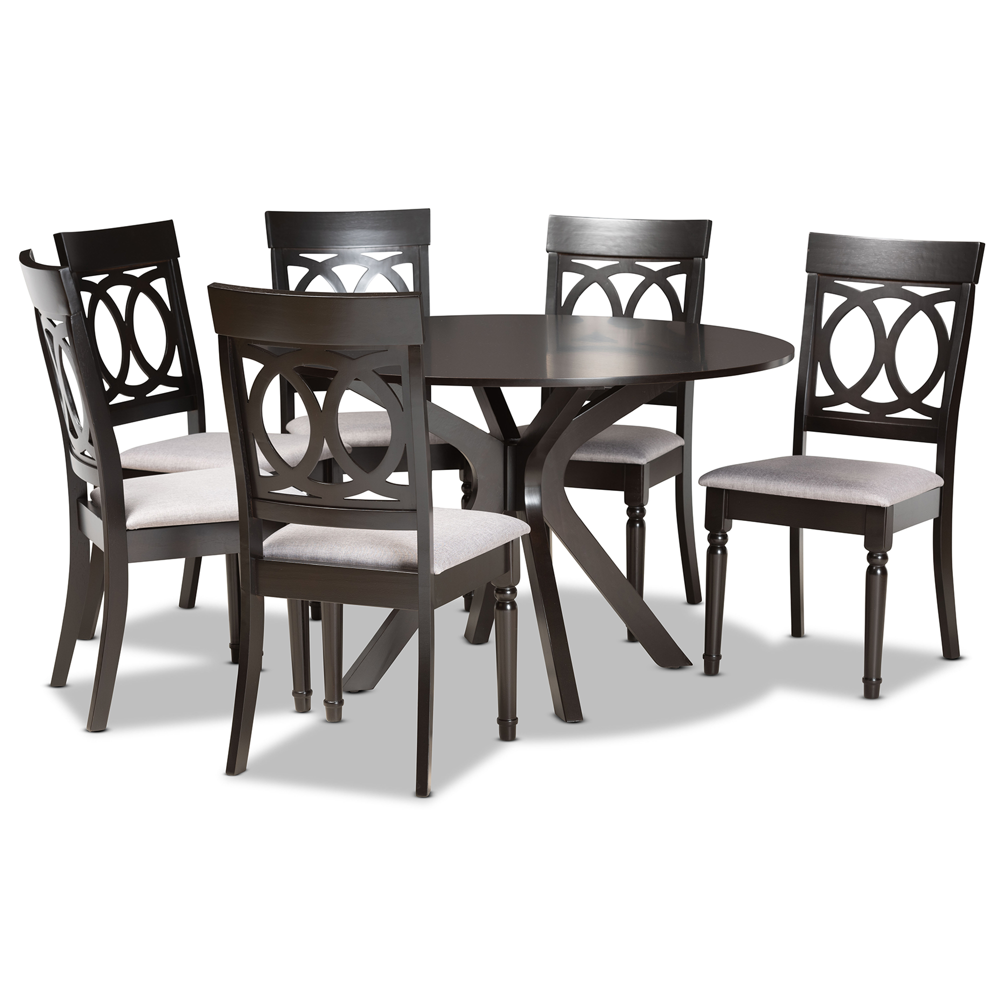 Baxton Studio Jessie Modern and Contemporary Grey Fabric Upholstered and Dark Brown Finished Wood 7-Piece Dining Set