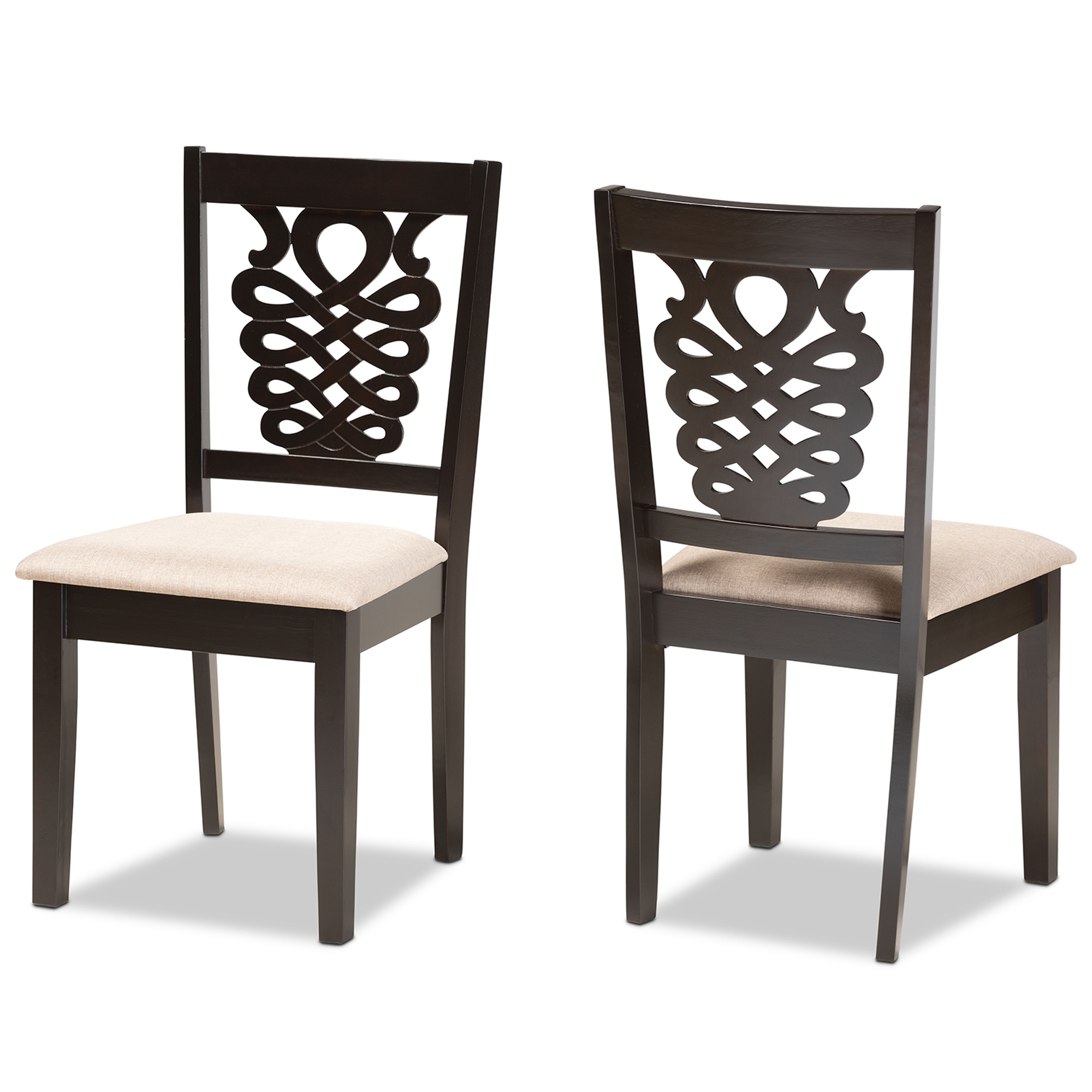 Baxton Studio Gervais Modern and Contemporary Sand Fabric Upholstered and Dark Brown Finished Wood 2-Piece Dining Chair Set