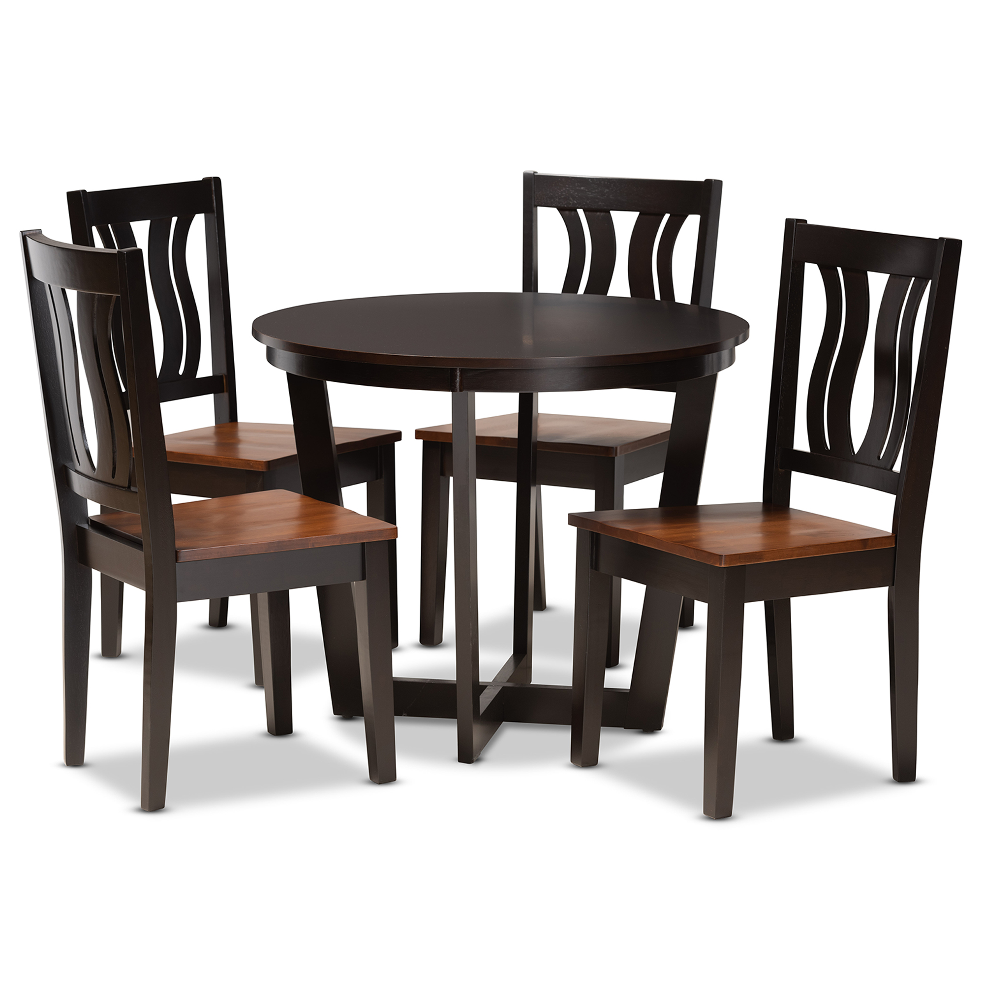 Baxton Studio Elodia Modern and Contemporary Transitional Two-Tone Dark Brown and Walnut Brown Finished Wood 5-Piece Dining Set