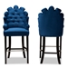 Baxton Studio Chloe Modern and Contemporary Navy Blue Velvet Upholstered and Dark Brown Finished Wood 2-Piece Bar Stool Set - BSOBBT5408B-Navy Blue Velvet/Wenge-BS