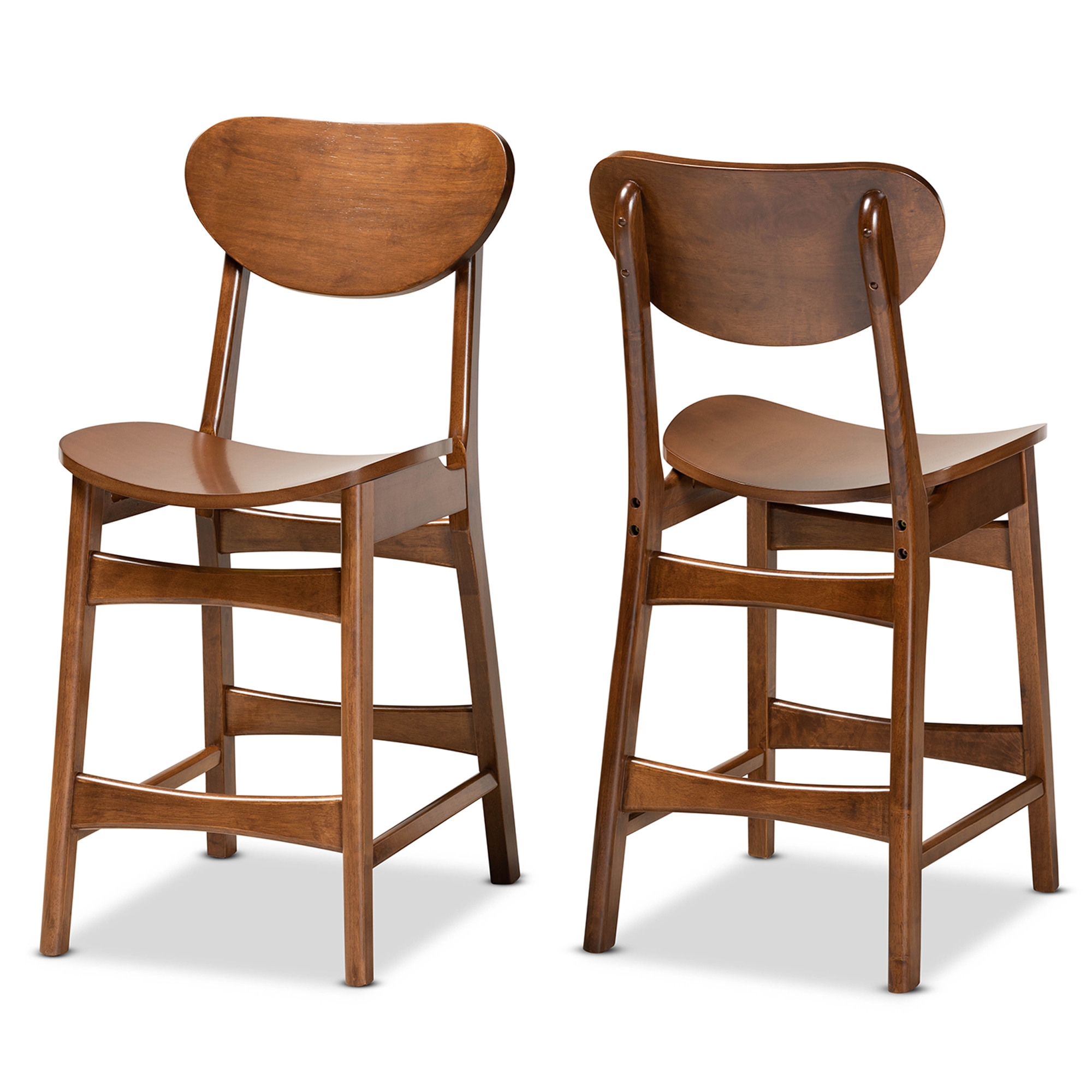 Baxton Studio Katya Mid-Century Modern Walnut Brown Finished Wood 2-Piece Counter Stool Set