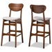 Baxton Studio Katya Mid-Century Modern Grey Fabric Upholstered and Walnut Brown Finished Wood 2-Piece Bar Stool Set