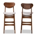 Baxton Studio Katya Mid-Century Modern Grey Fabric Upholstered and Walnut Brown Finished Wood 2-Piece Bar Stool Set - BSORH378BP-Grey/Walnut Bent Seat-BS-2PK