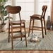 Baxton Studio Katya Mid-Century Modern Walnut Brown Finished Wood 2-Piece Bar Stool Set - BSORH378BP-Walnut Bent Seat-BS-2PK