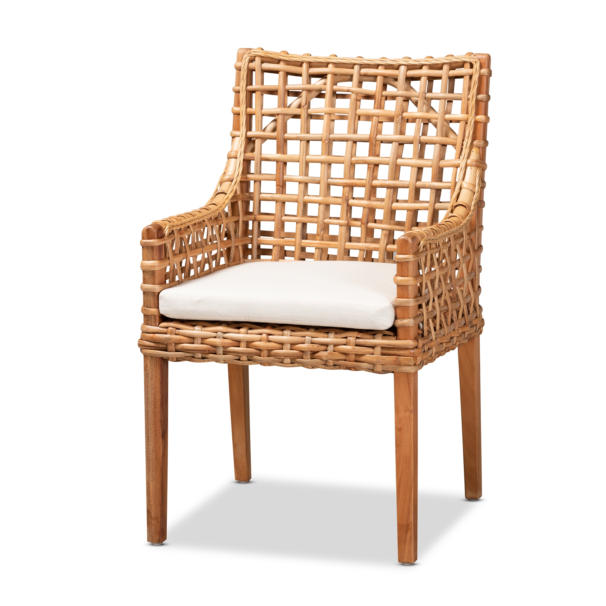 Baxton Studio Saoka Modern and Contemporary Natural Brown Finished Wood and Rattan Armchair