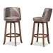 Baxton Studio Adams Modern Transitional Distressed Grey Fabric Upholstered and Walnut Brown Finished Wood 2-Piece Bar Stool Set - BSORDC782SW-Grey/Walnut-BS-2PC Set