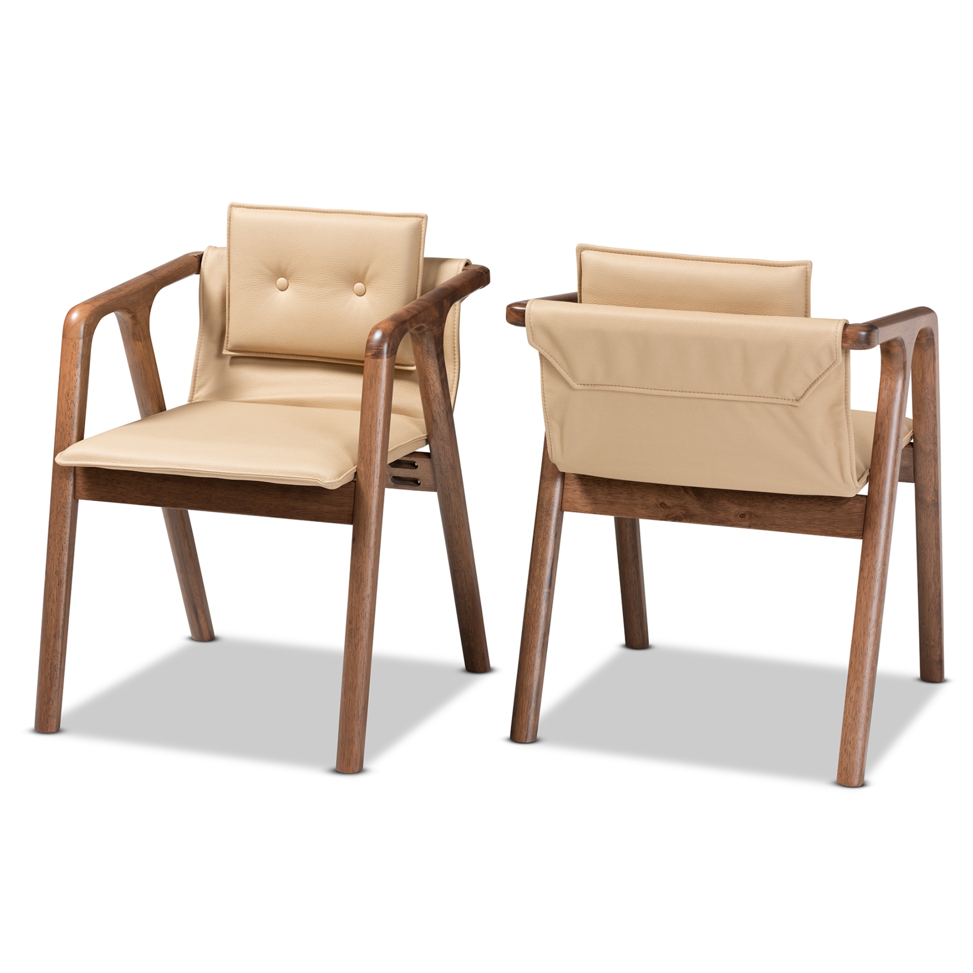 Baxton Studio Marcena Mid-Century Modern Beige Imitation Leather Upholstered and Walnut Brown Finished Wood 2-Piece Dining Chair Set