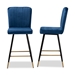 Baxton Studio Preston Modern Luxe and Glam Navy Blue Velvet Fabric Upholstered and Two-Tone Black and Gold Finished Metal 2-Piece Bar Stool Set - BSODC179-Navy Blue Velvet/Gold-BS