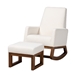 Baxton Studio Yashiya Mid-Century Modern Off-White Boucle Upholstered and Walnut Brown Finished Wood 2-Piece Rocking Chair and Ottoman Set