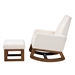 Baxton Studio Yashiya Mid-Century Modern Off-White Boucle Upholstered and Walnut Brown Finished Wood 2-Piece Rocking Chair and Ottoman Set - BSOBBT5199-Cream/Walnut Set