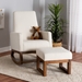 Baxton Studio Yashiya Mid-Century Modern Off-White Boucle Upholstered and Walnut Brown Finished Wood 2-Piece Rocking Chair and Ottoman Set - BSOBBT5199-Cream/Walnut Set