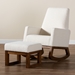 Baxton Studio Yashiya Mid-Century Modern Off-White Boucle Upholstered and Walnut Brown Finished Wood 2-Piece Rocking Chair and Ottoman Set - BSOBBT5199-Cream/Walnut Set