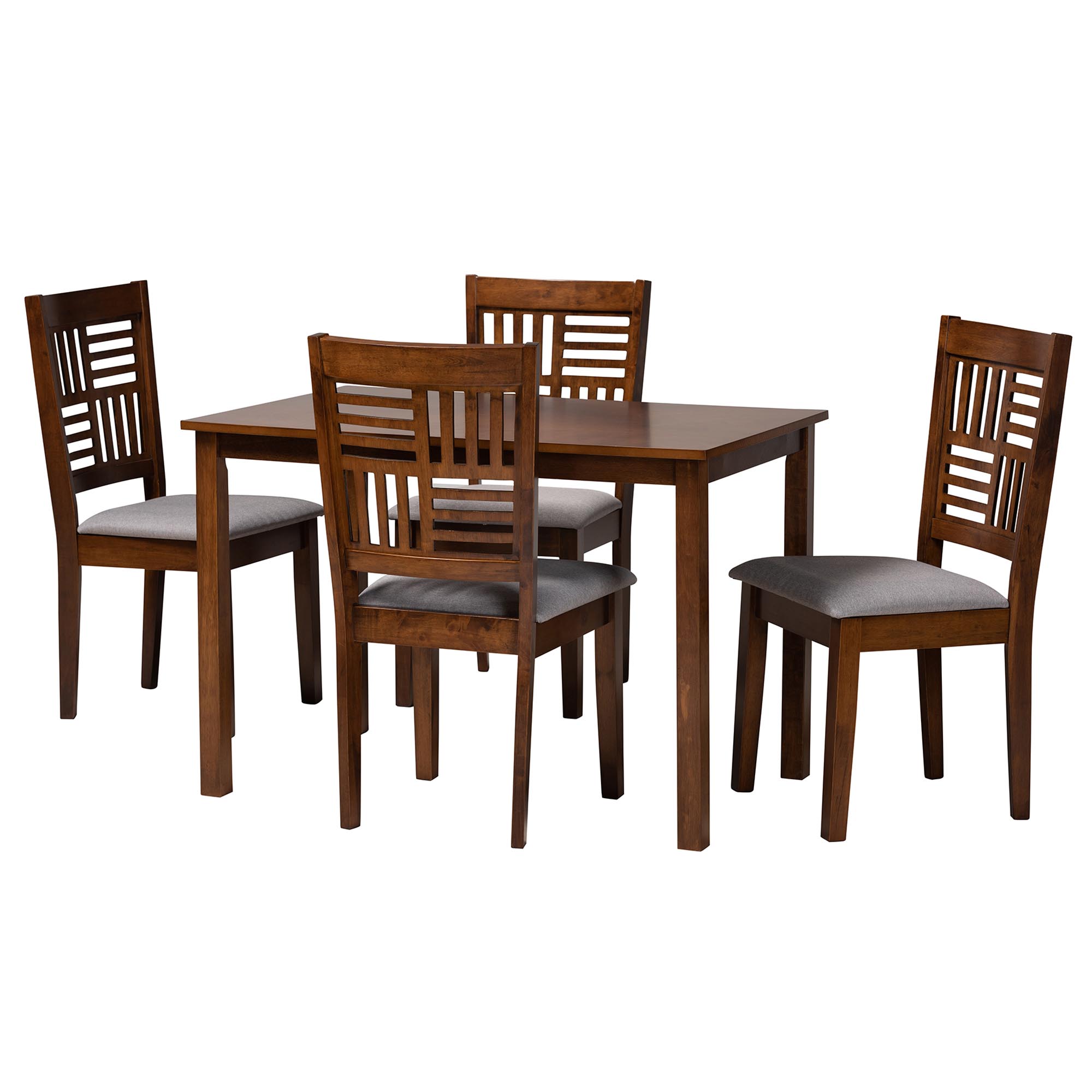 Baxton Studio Deanna Modern Grey Fabric and Walnut Brown Finished Wood 5-Piece Dining Set