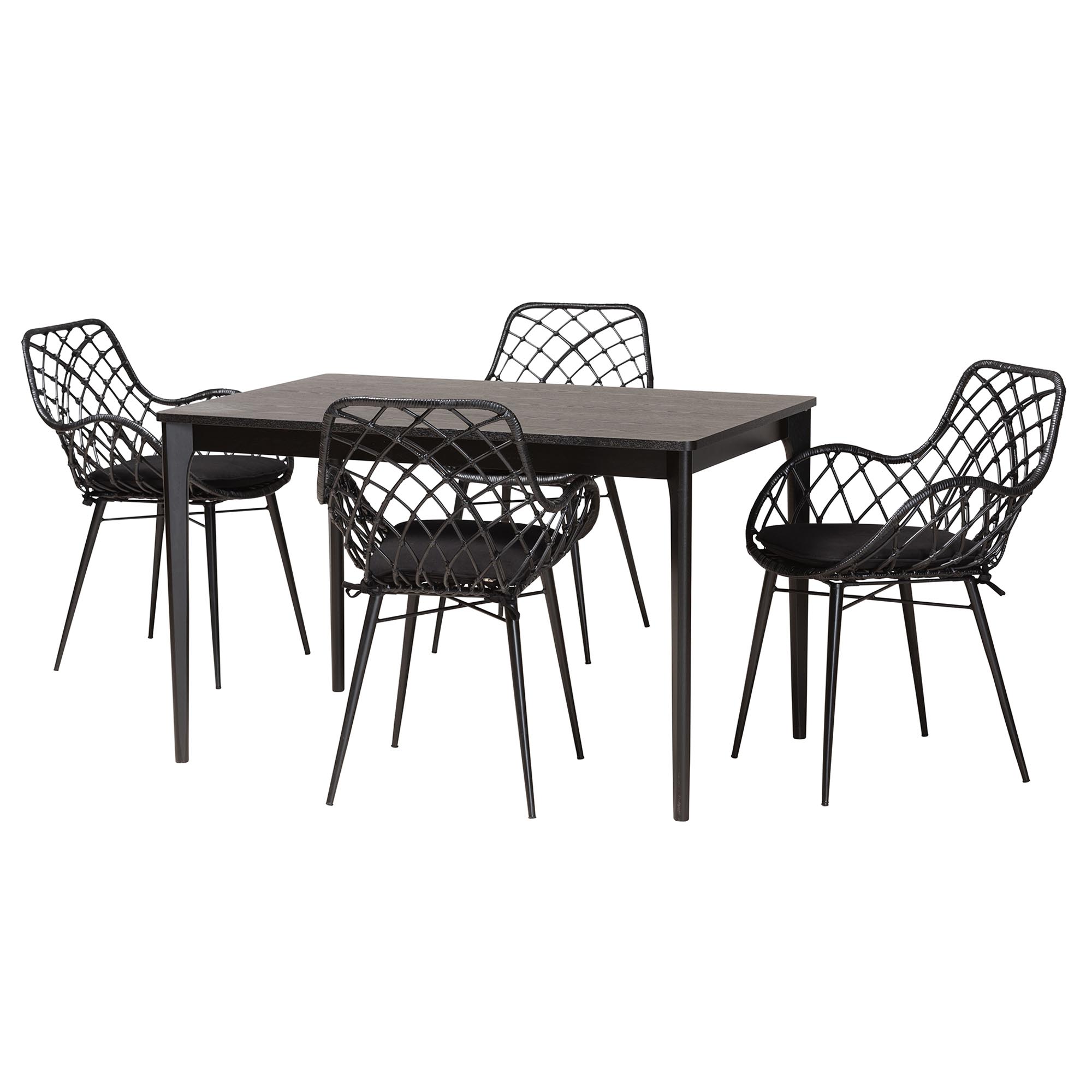 Baxton Studio Ballerina Modern Bohemian Black Finished Wood and Rattan 5-Piece Dining Set