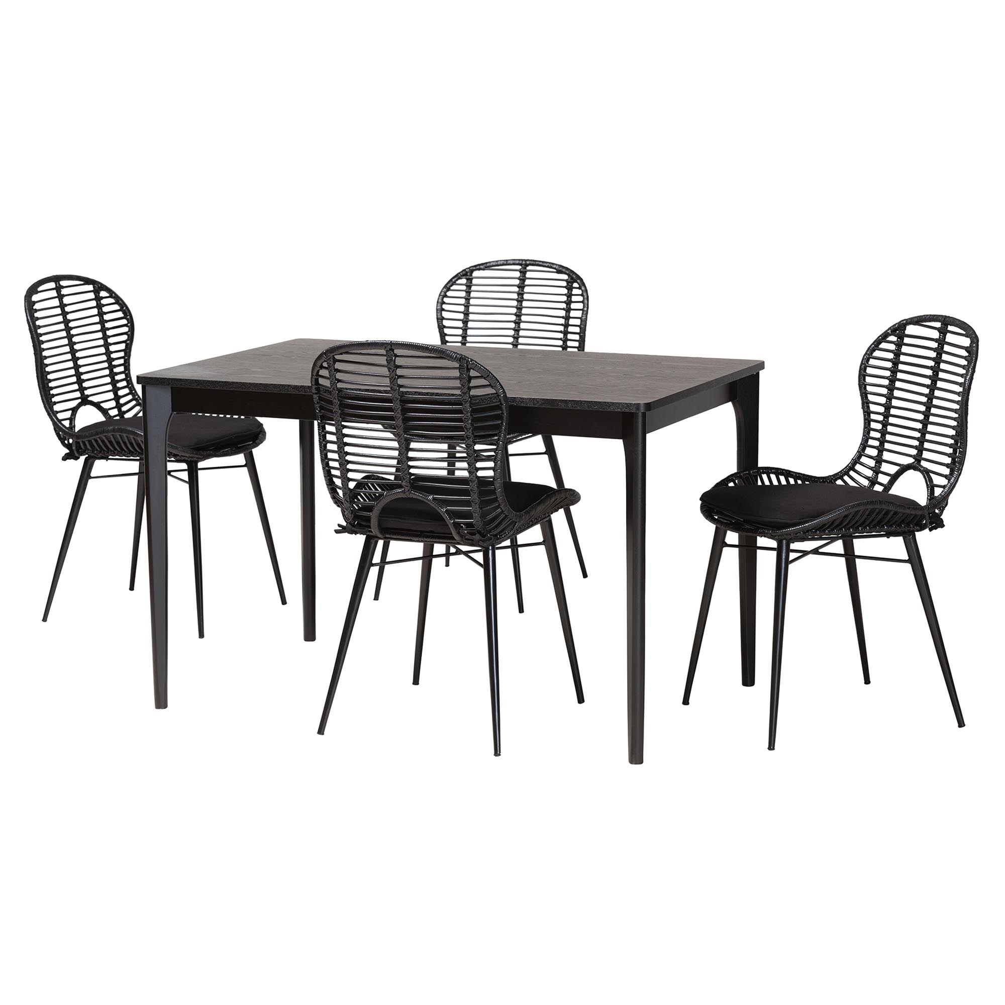 Baxton Studio Brenna Modern Bohemian Black Finished Wood and Rattan 5-Piece Dining Set