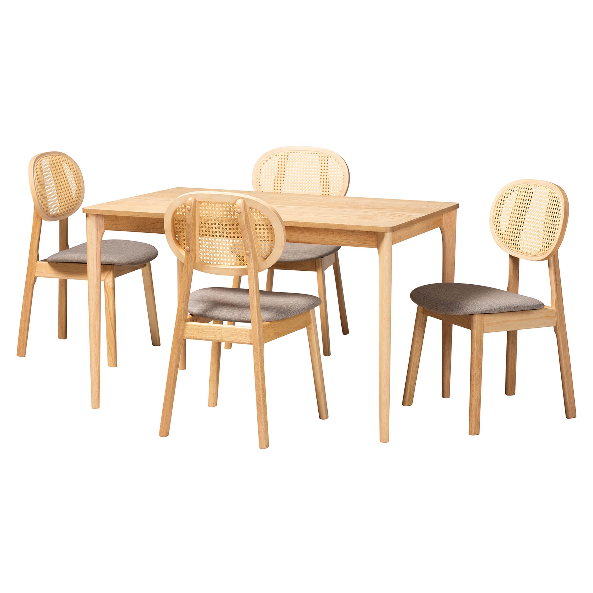 Baxton Studio Darrion Mid-Century Modern Grey Fabric and Natural Oak Finished Wood 5-Piece Dining Set