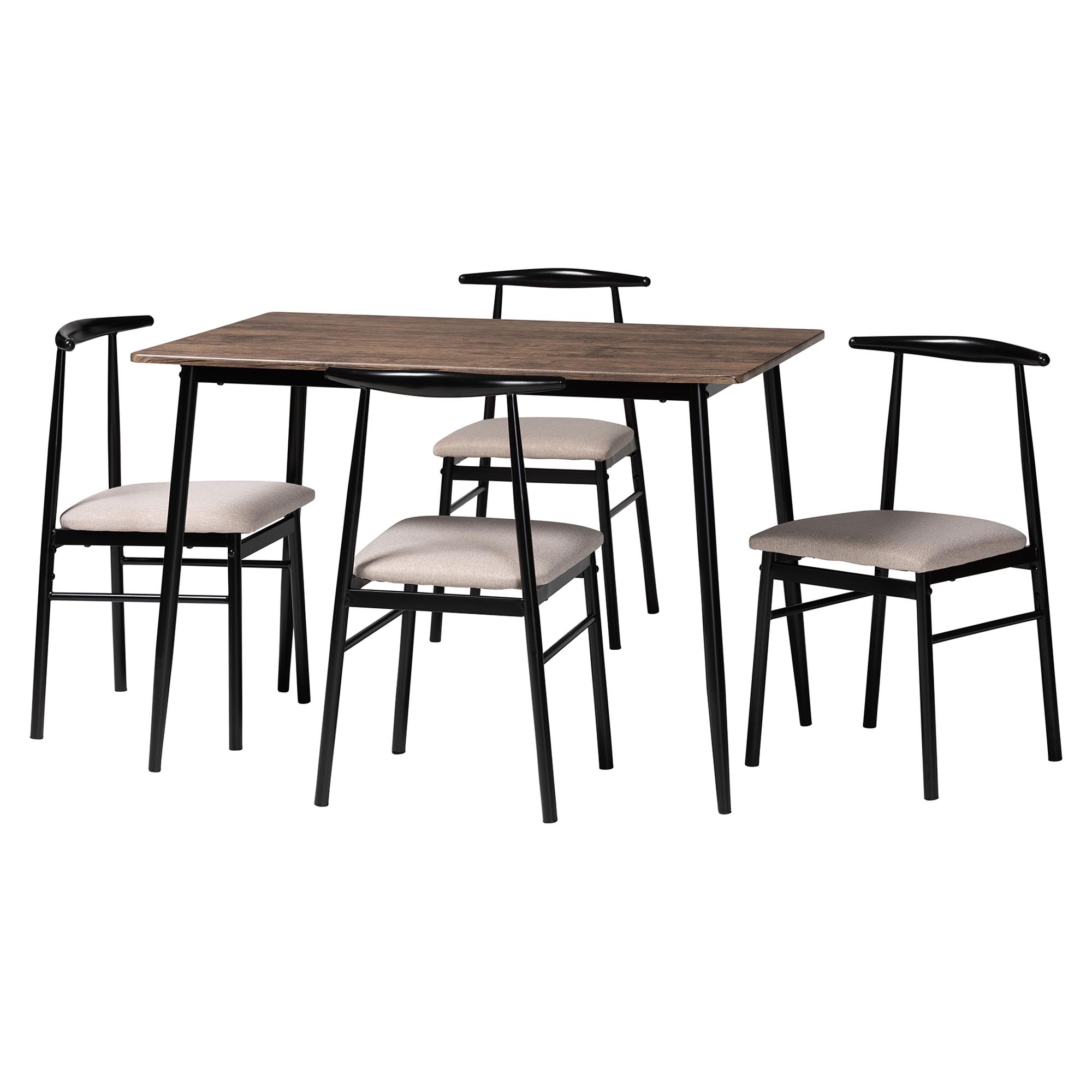 Baxton Studio Arnold Modern Industrial Beige Fabric and Metal 5-Piece Dining Set