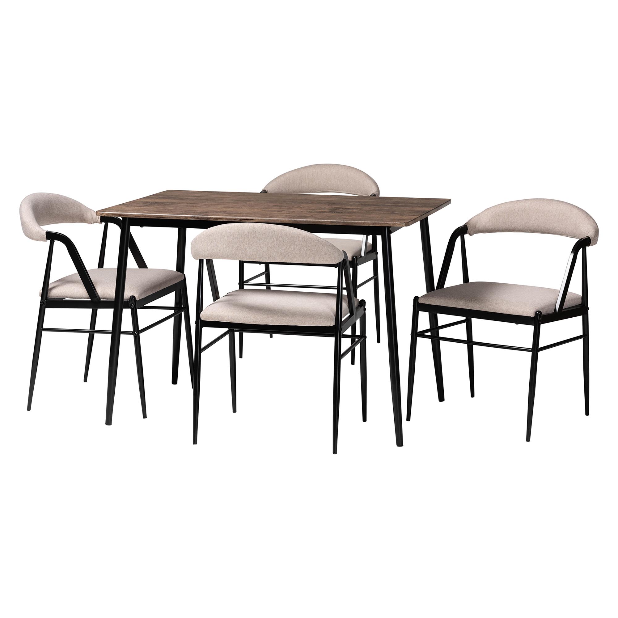 Baxton Studio Orrin Modern Industrial Beige Fabric and Metal 5-Piece Dining Set