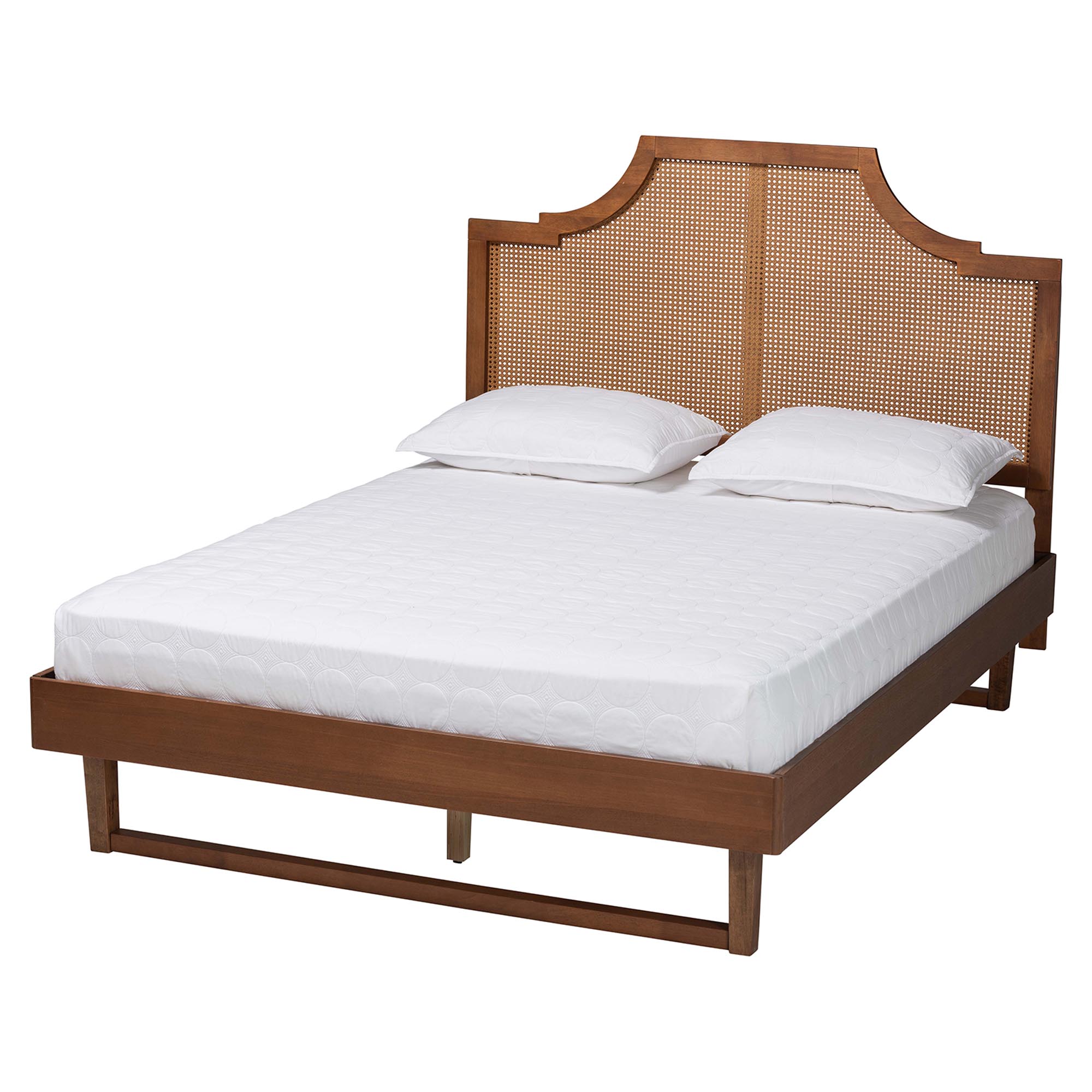 Baxton Studio Francine Mid-Century Modern Ash Walnut Woven Rattan King Size Bed