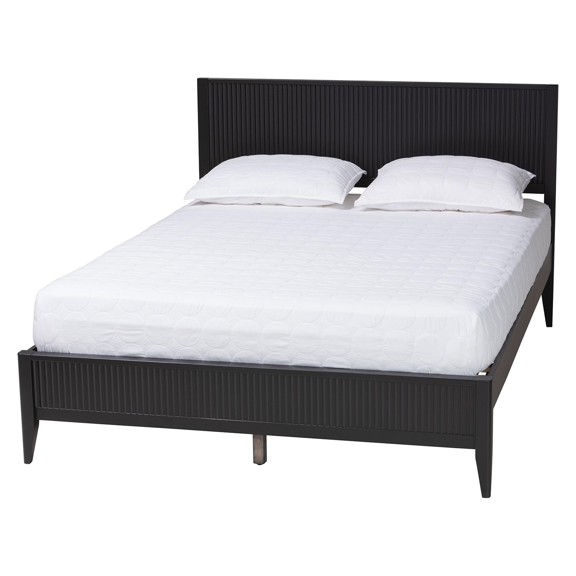 Baxton Studio Primrose Mid-Century Black Fluted Wood Queen Size Platform Bed