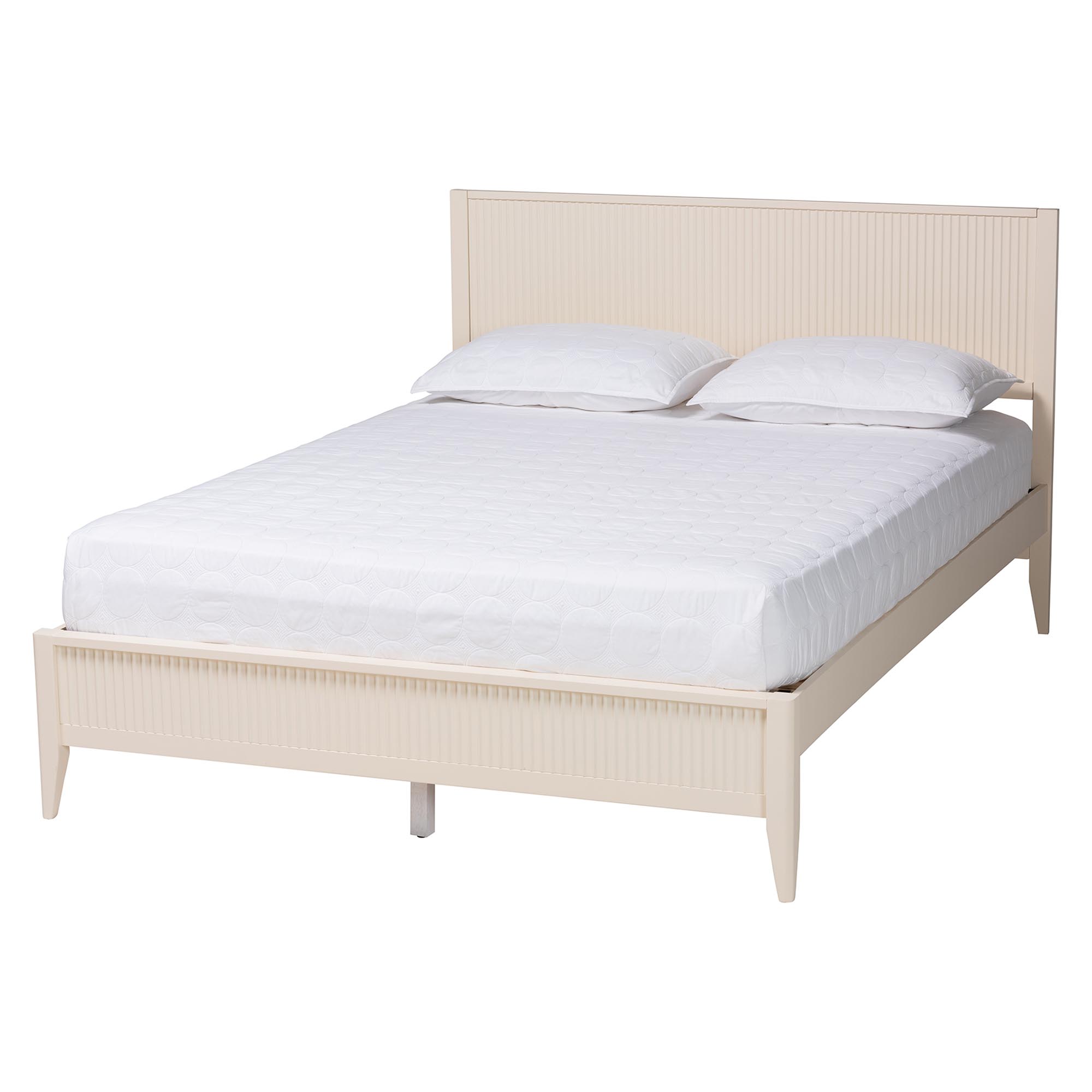 Baxton Studio Primrose Mid-Century Ivory Fluted Wood King Size Platform Bed